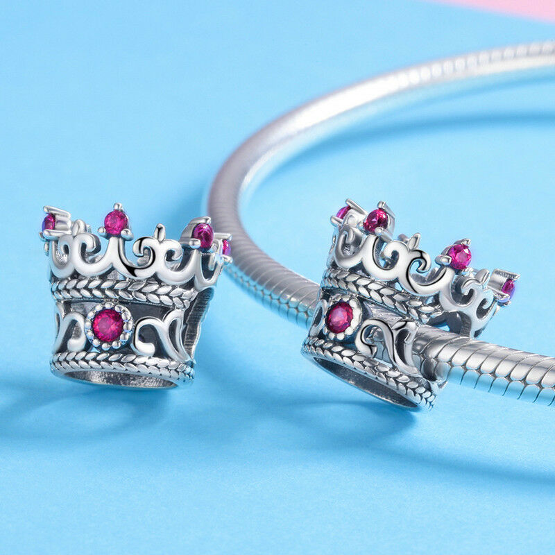 Pink CZ Crown Bead Charm