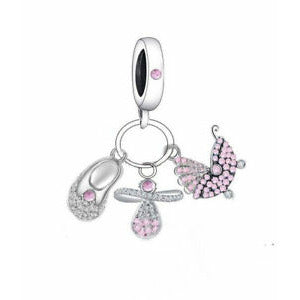 Pink CZ Its a Girl Dangle Charm