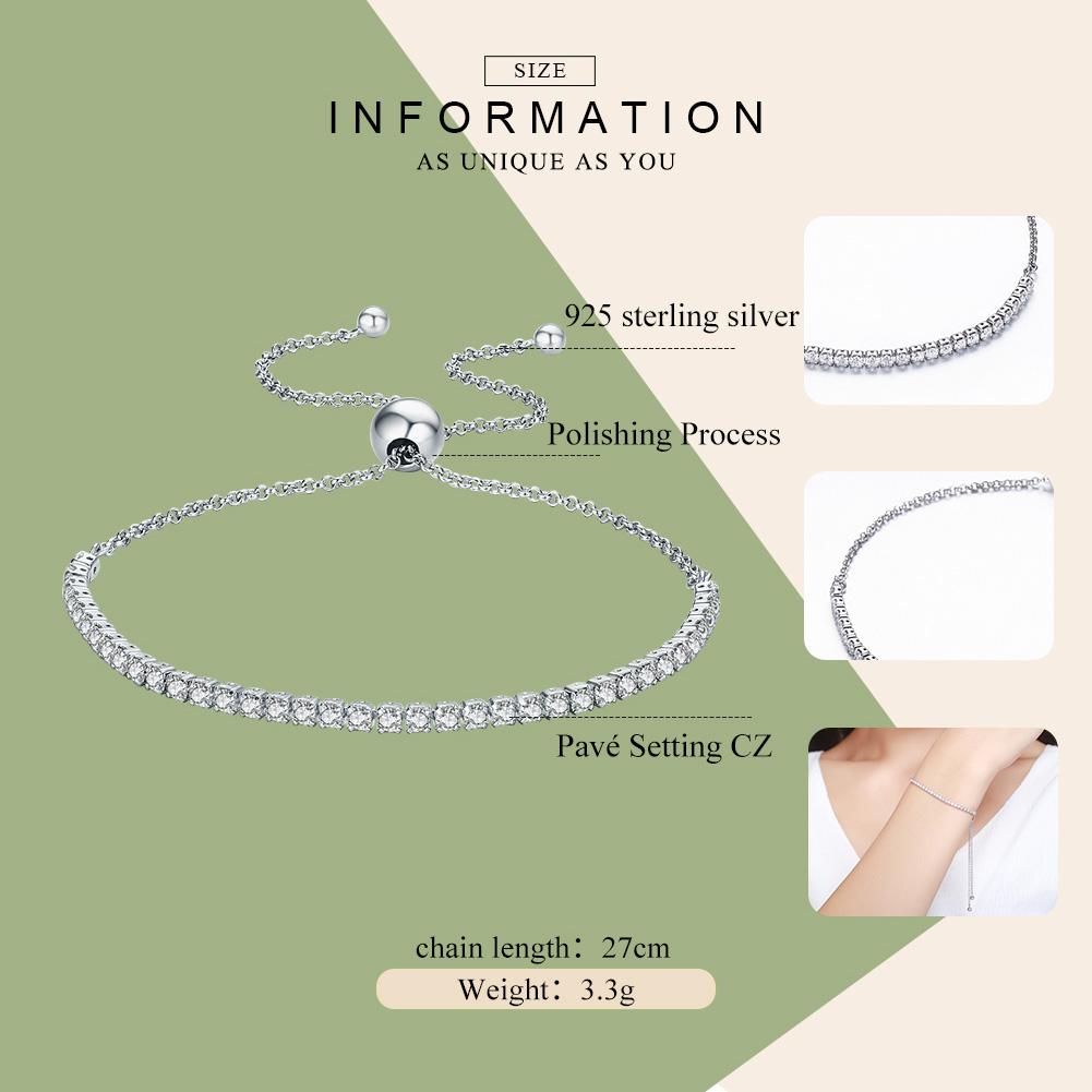 925 Sterling Silver Sparkling Strand Bracelet Women Link Tennis Bracelet Silver Jewelry SCB029