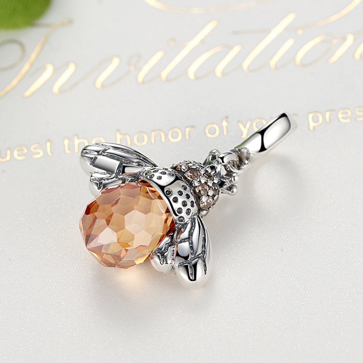 925 Sterling Silver Cute Orange Queen Bee Animal Pendant Necklace for Women Fashion Jewelry SCC035