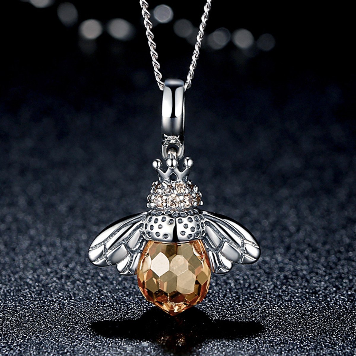 925 Sterling Silver Cute Orange Queen Bee Animal Pendant Necklace for Women Fashion Jewelry SCC035