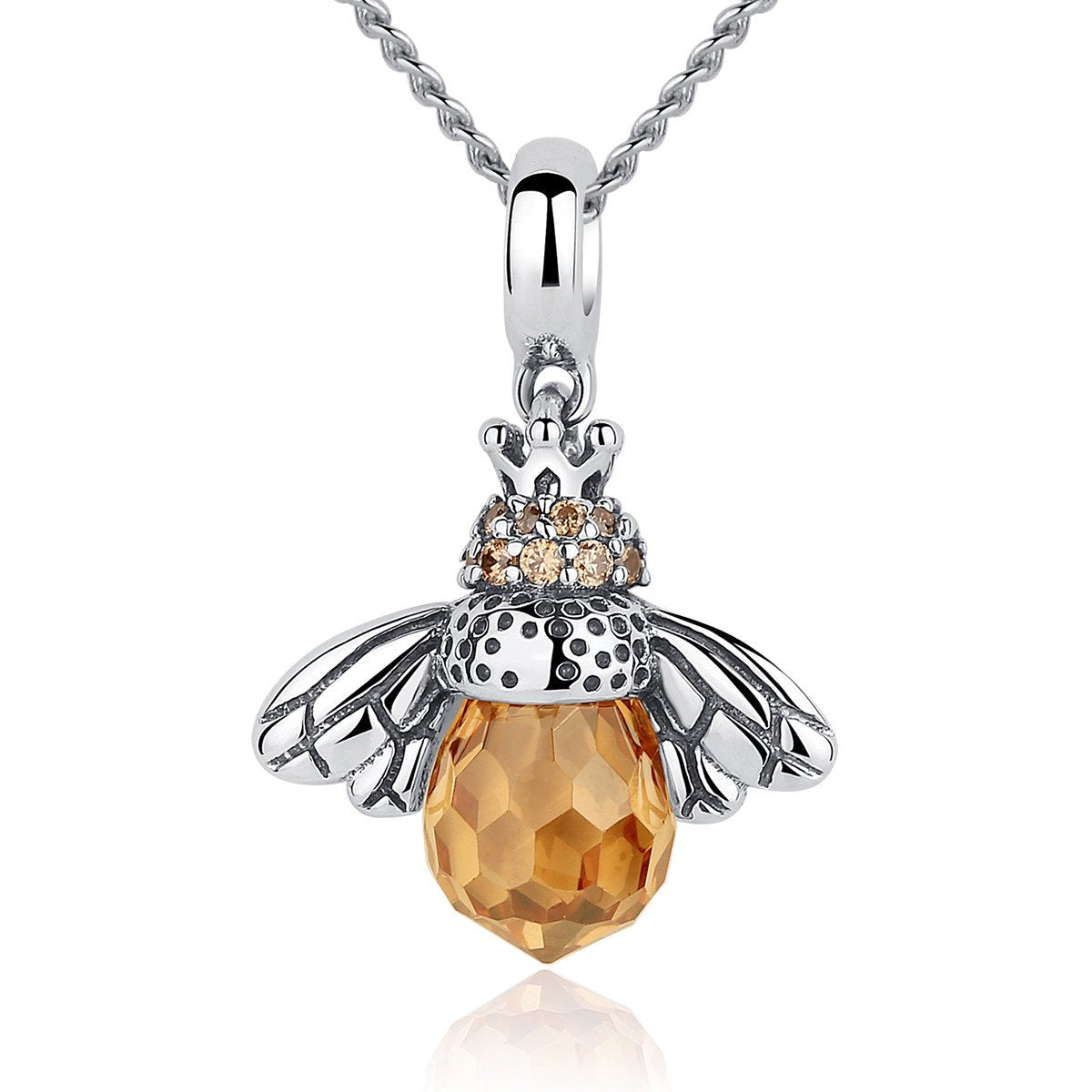 925 Sterling Silver Cute Orange Queen Bee Animal Pendant Necklace for Women Fashion Jewelry SCC035