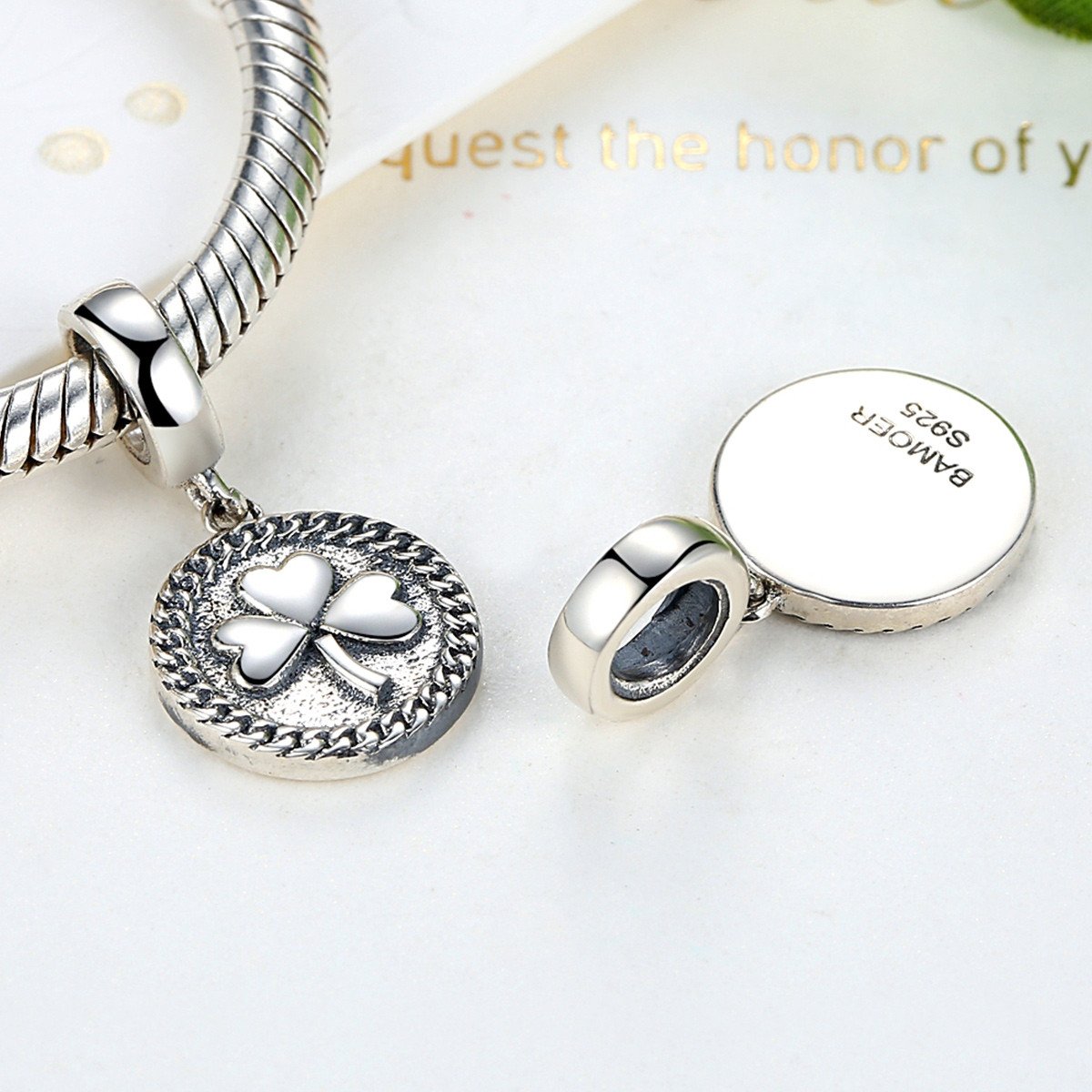 Vintage 100% 925 Sterling Silver Clover Round Shaped Pendant fit DIY Beads & Jewelry Makings Accessories SCC039
