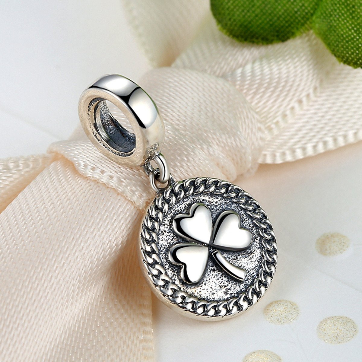 Vintage 100% 925 Sterling Silver Clover Round Shaped Pendant fit DIY Beads & Jewelry Makings Accessories SCC039