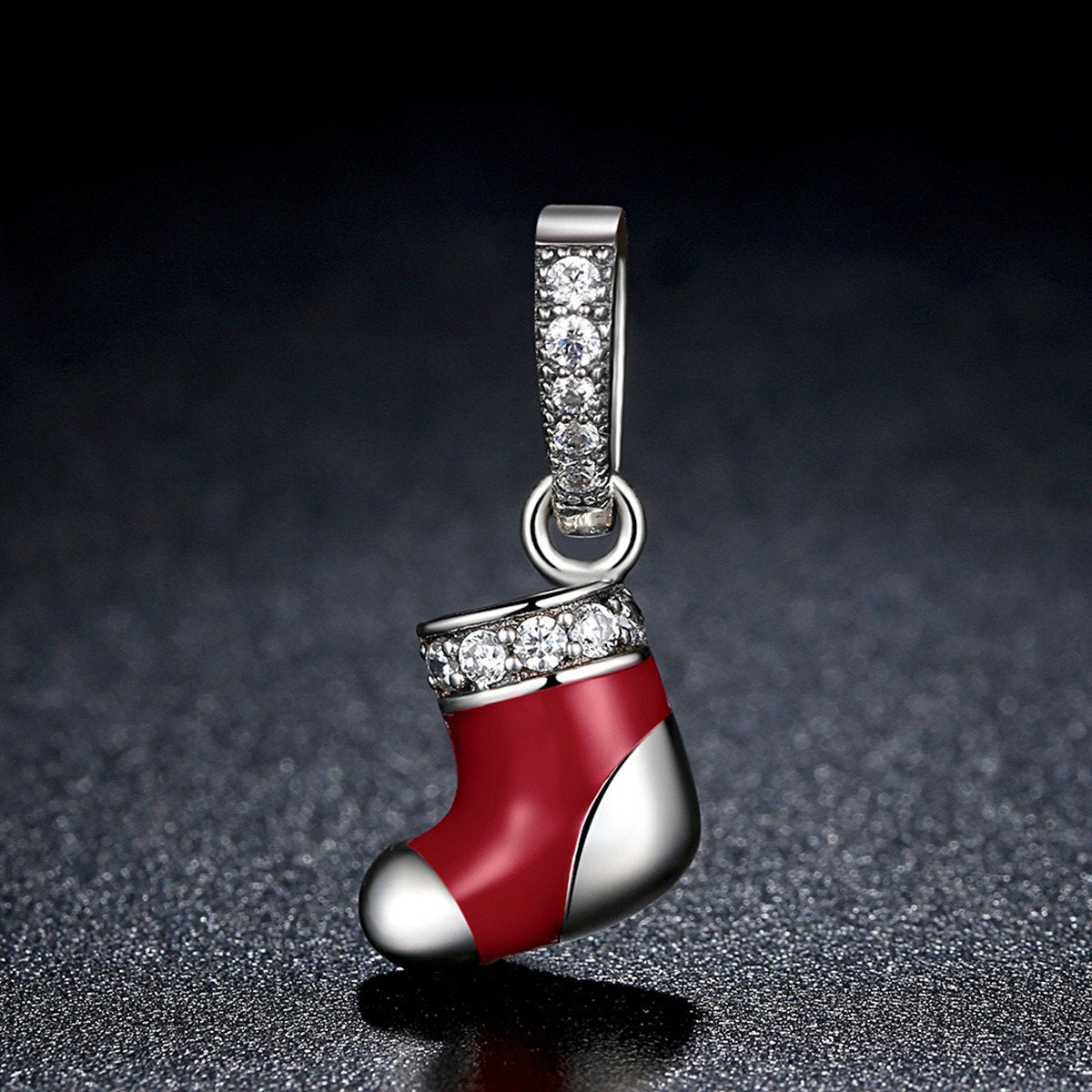 925 Sterling Silver Christmas Gift Socks Pendant for Silver Snake Necklace Women Winter Jewelry with CZ Red Enamel SCC074