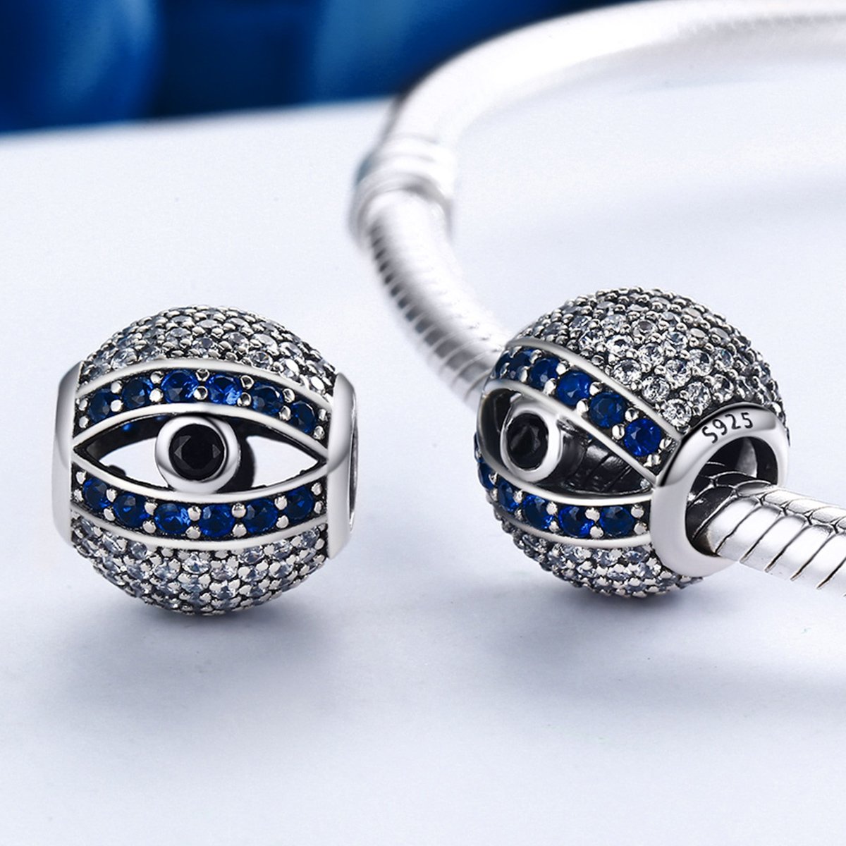 925 Sterling Silver Blue Eyes Eye Of Nazar Lucky Guardian Beads Charm fit Charm Bracelets Bangles Jewelry SCC172