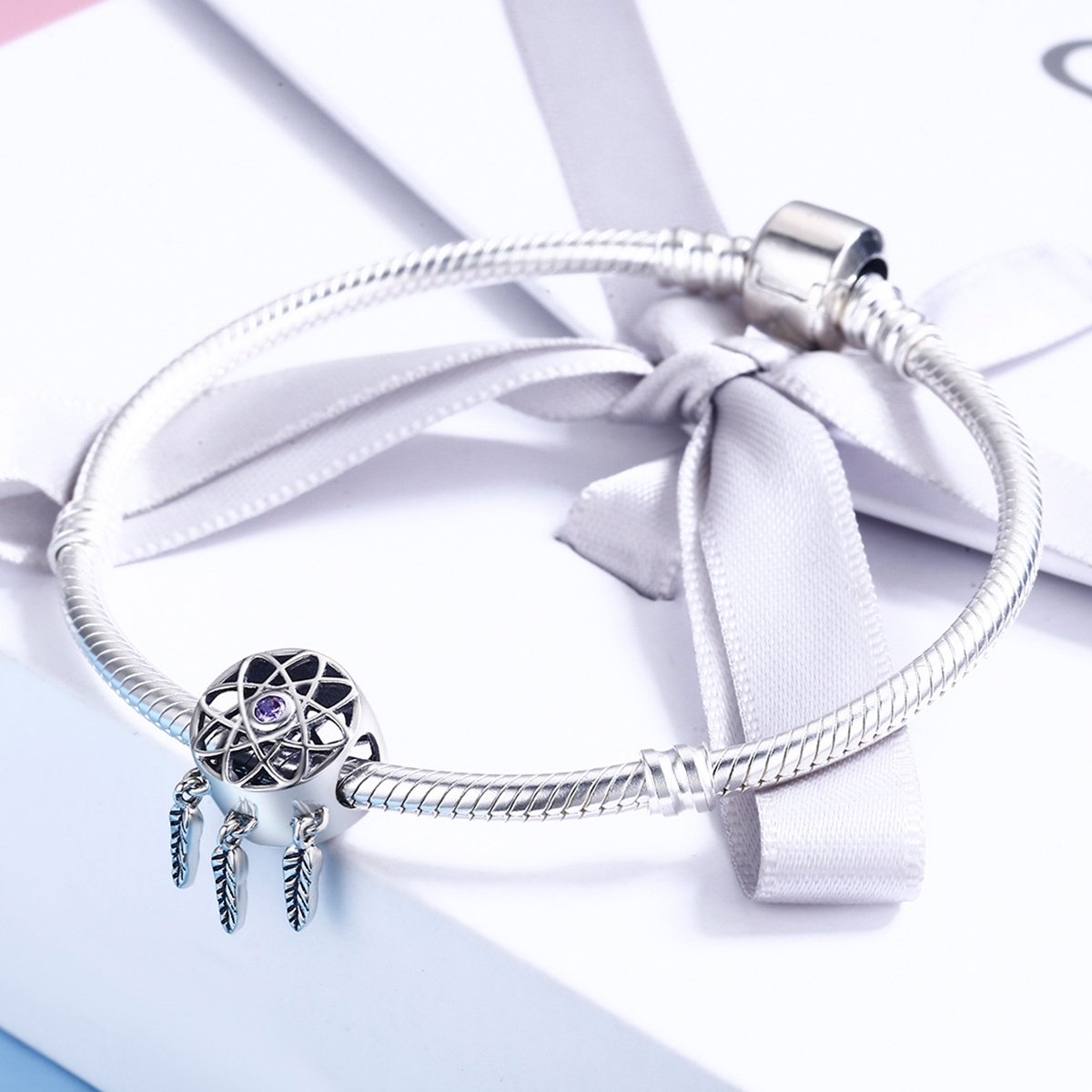 Genuine 925 Sterling Silver Beautiful Dream Catcher Holder Beads fit Charm Bracelet Necklace DIY Jewelry SCC330