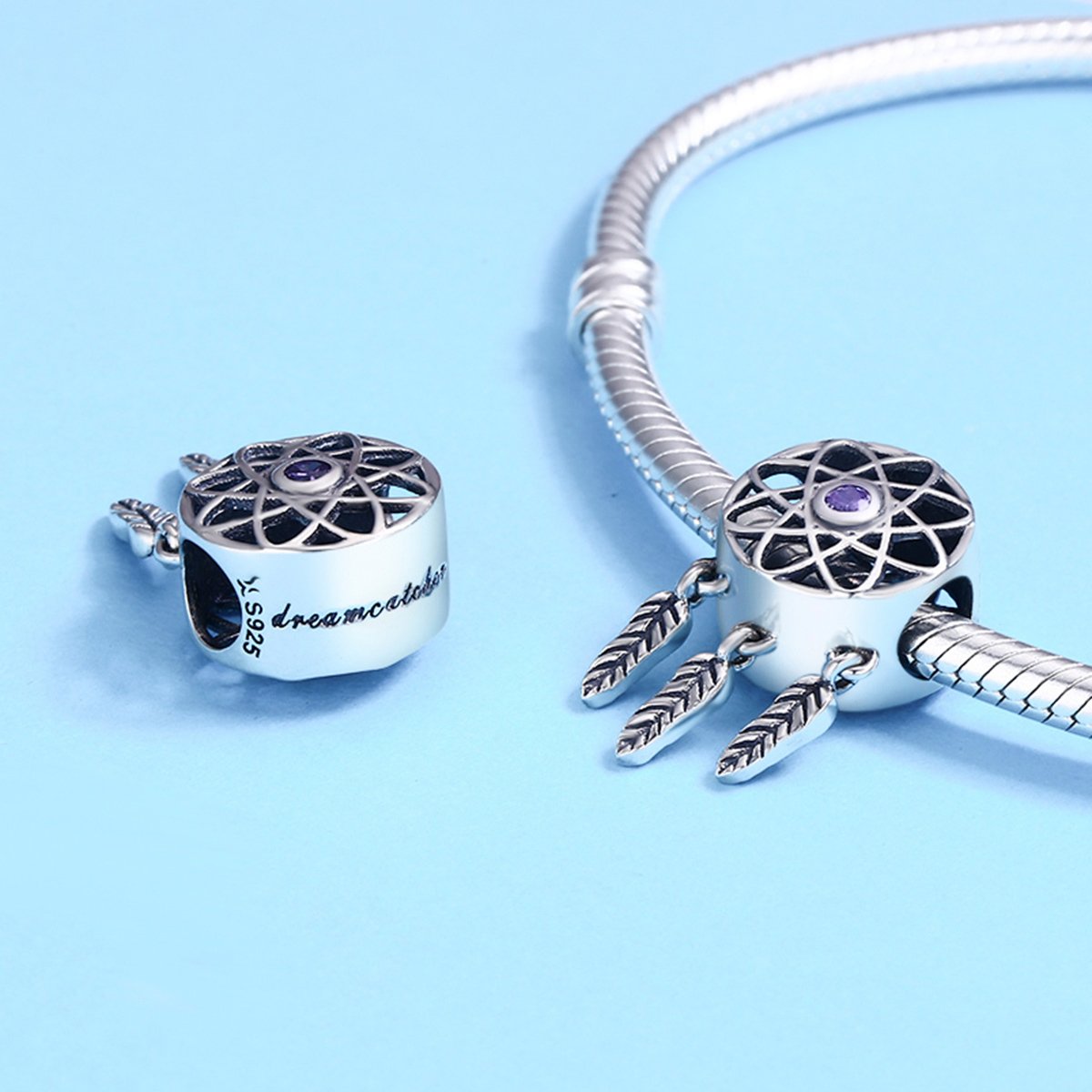 Genuine 925 Sterling Silver Beautiful Dream Catcher Holder Beads fit Charm Bracelet Necklace DIY Jewelry SCC330