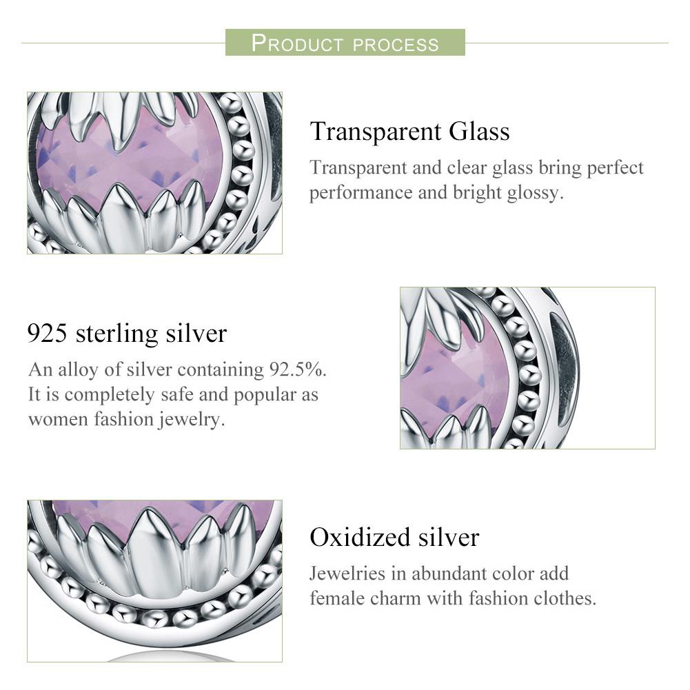 Authentic 925 Sterling Silver Autumn Tree Maple Leaf Pink Stone Beads fit Women Charm Bracelets DIY Jewelry SCC437