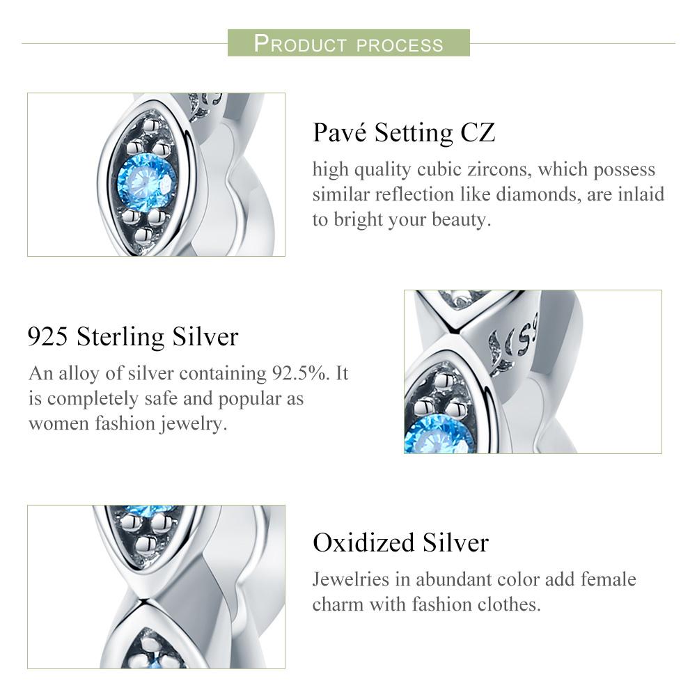 Real 100% 925 Sterling Silver Lucky Blue Eye Glittering CZ Spacer Charm Beads fit Original Women Bracelet Jewelry SCC513