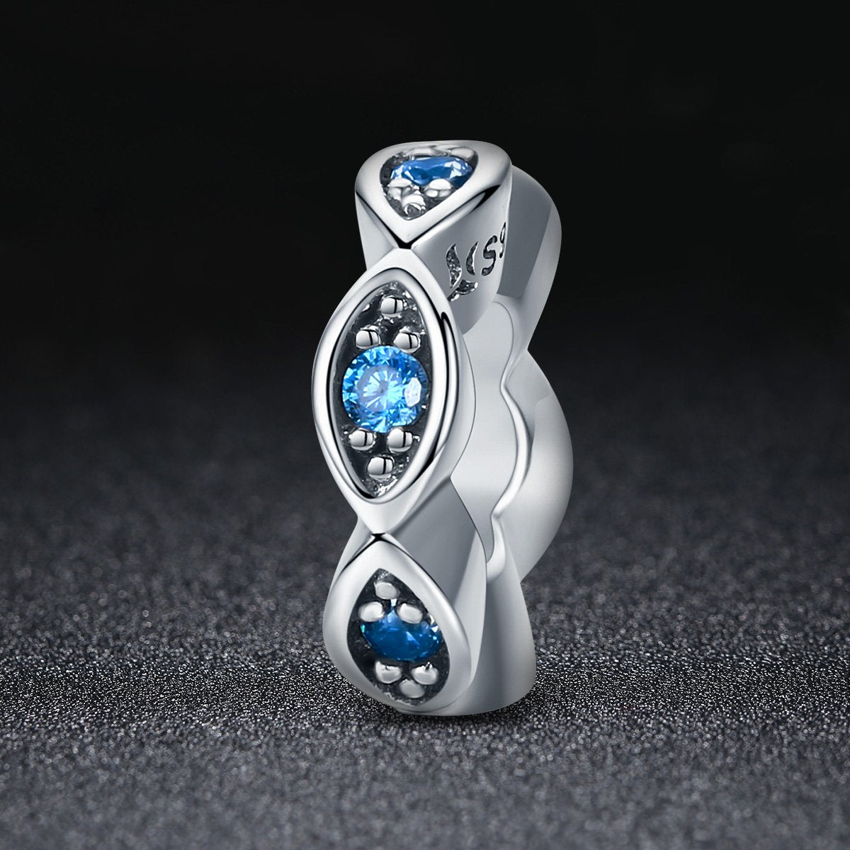 Real 100% 925 Sterling Silver Lucky Blue Eye Glittering CZ Spacer Charm Beads fit Original Women Bracelet Jewelry SCC513