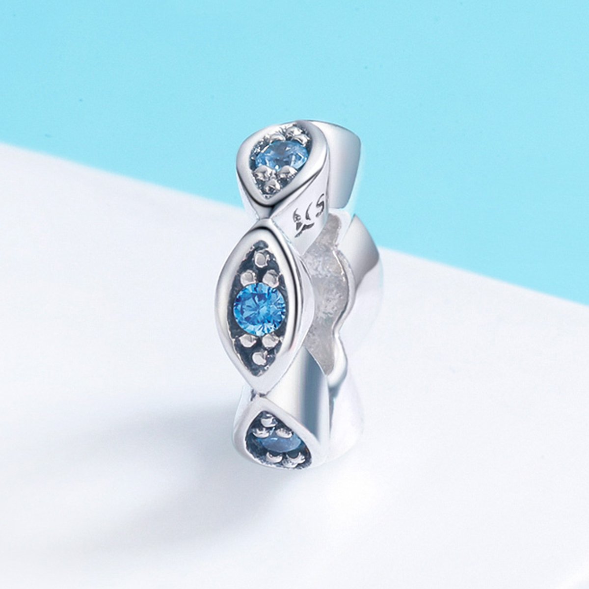 Real 100% 925 Sterling Silver Lucky Blue Eye Glittering CZ Spacer Charm Beads fit Original Women Bracelet Jewelry SCC513