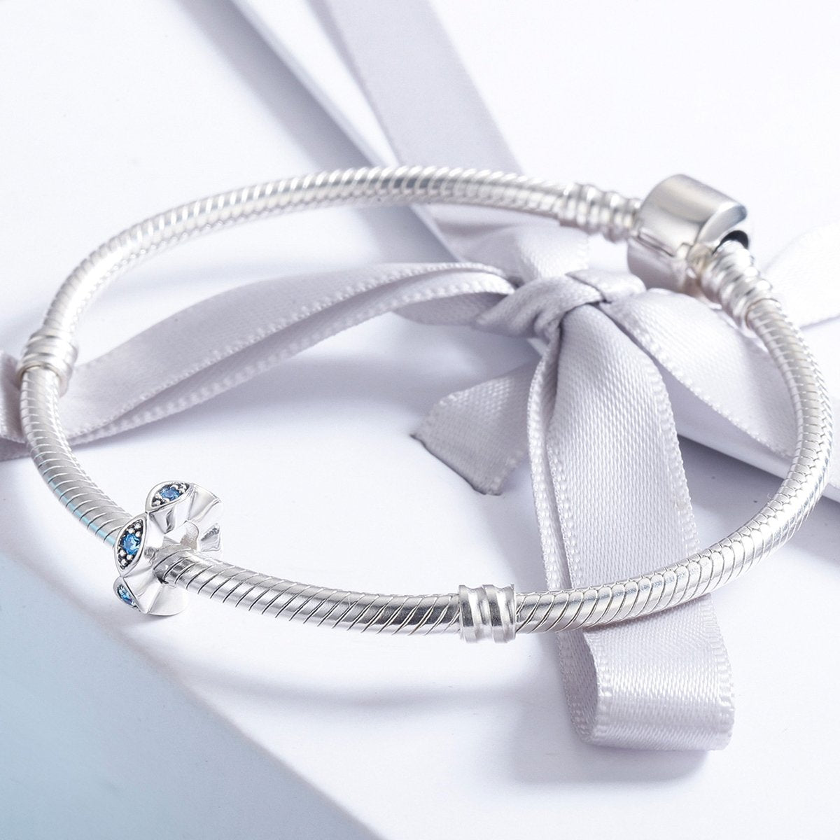 Real 100% 925 Sterling Silver Lucky Blue Eye Glittering CZ Spacer Charm Beads fit Original Women Bracelet Jewelry SCC513