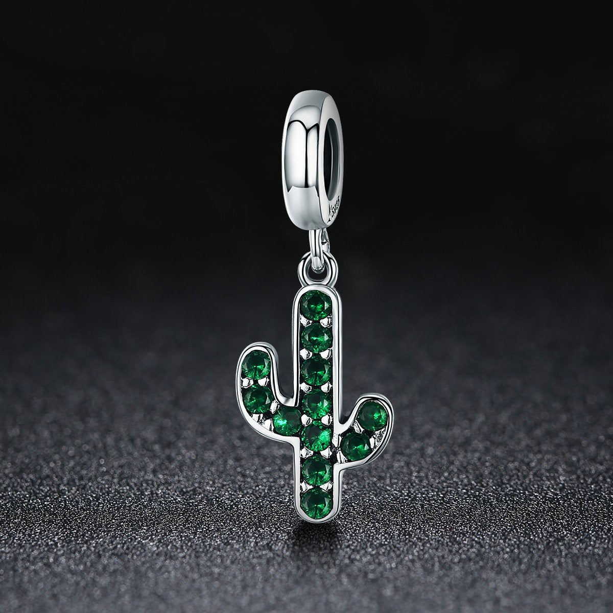 100% 925 Sterling Silver Strong Cactus Glittering Green CZ Pendant Charm fit Women Charm Bracelet DIY Jewelry SCC515