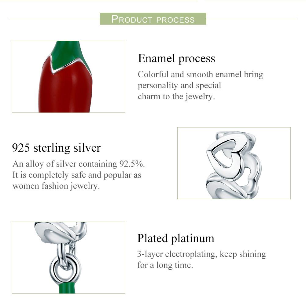New Arrival 100% 925 Sterling Silver Red Chili Pepper Pendant Charm fit Women Charm Bracelet & Necklace Jewelry SCC530