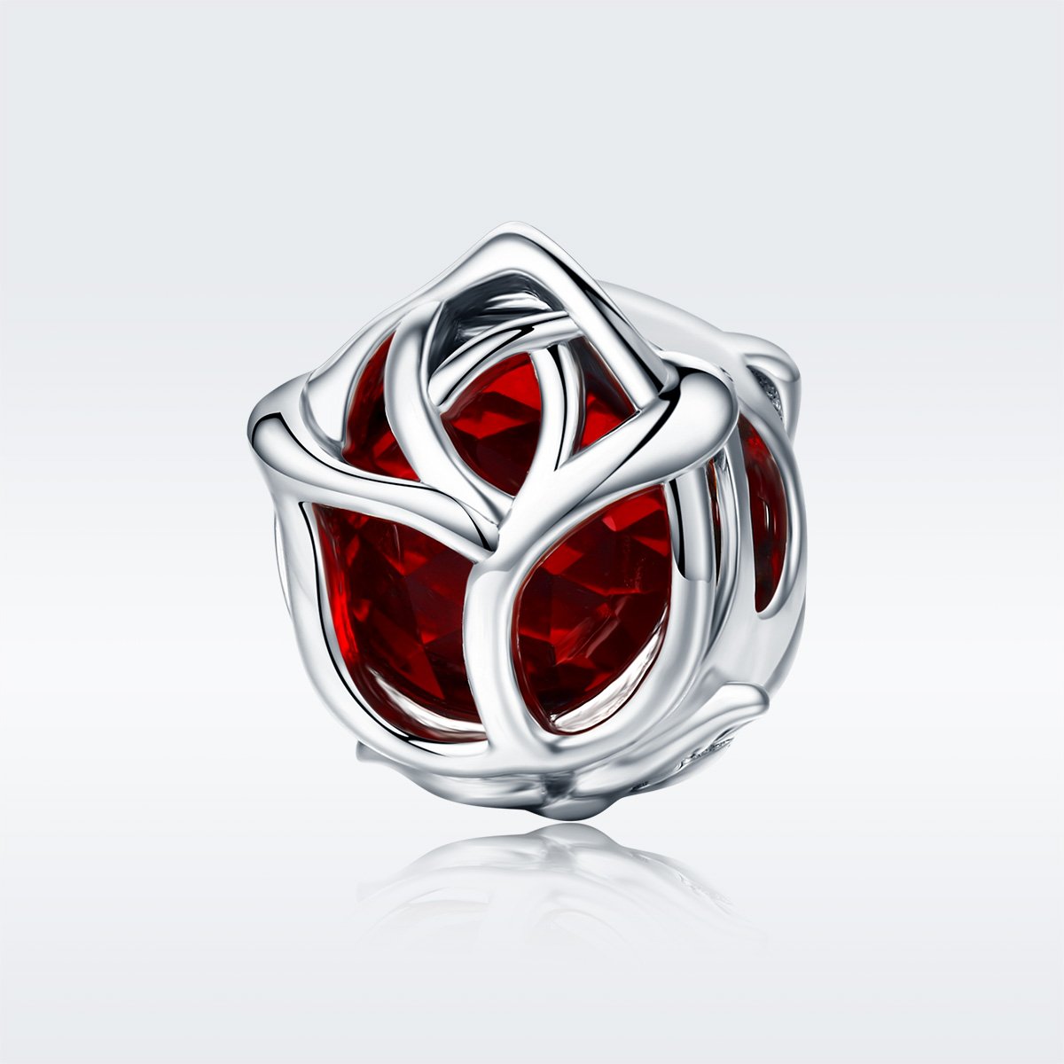 Romantic 100% 925 Sterling Silver Rose Flower Red Crystal Charm Beads fit Women Charm Bracelet DIY Jewelry Making SCC568