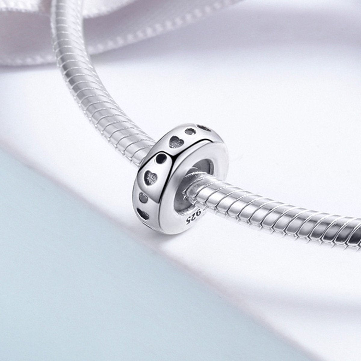 Real 925 Sterling Silver Spacer Heart Shape Engrave Charm Beads fit Women Charm Bracelet Necklace Fine Jewelry SCC593