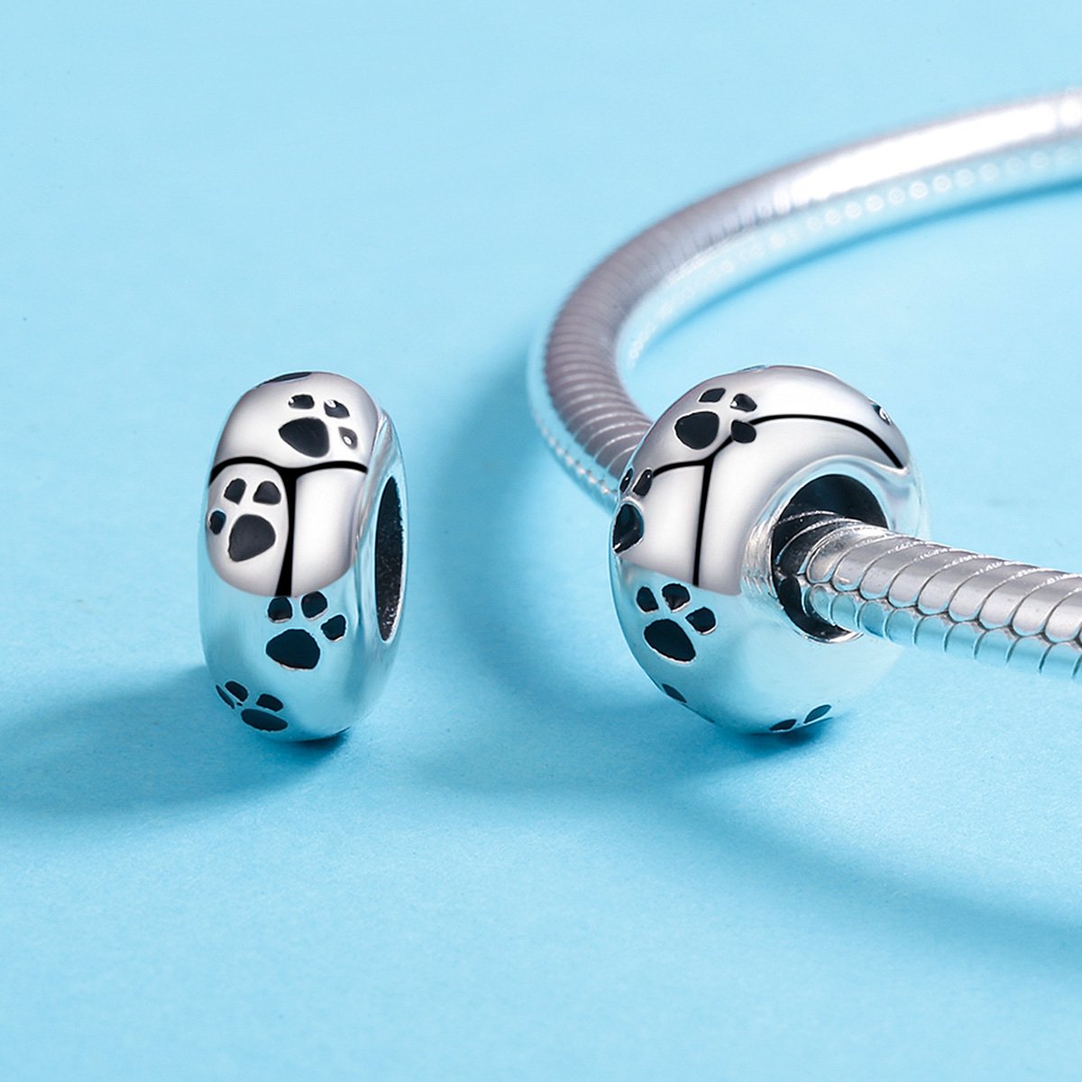 New Arrival 100% 925 Sterling Silver Dog Animal Footprint Spacer Beads fit Charm Bracelet & Necklace DIY Jewelry SCC594