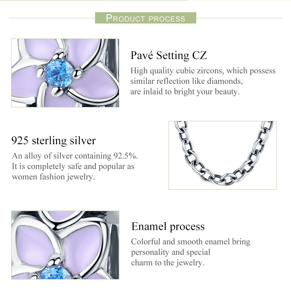 100% 925 Sterling Silver Purple Enamel Daisy Flower Safety Chain Stopper Charm fit Charm Bracelet DIY Jewelry SCC602
