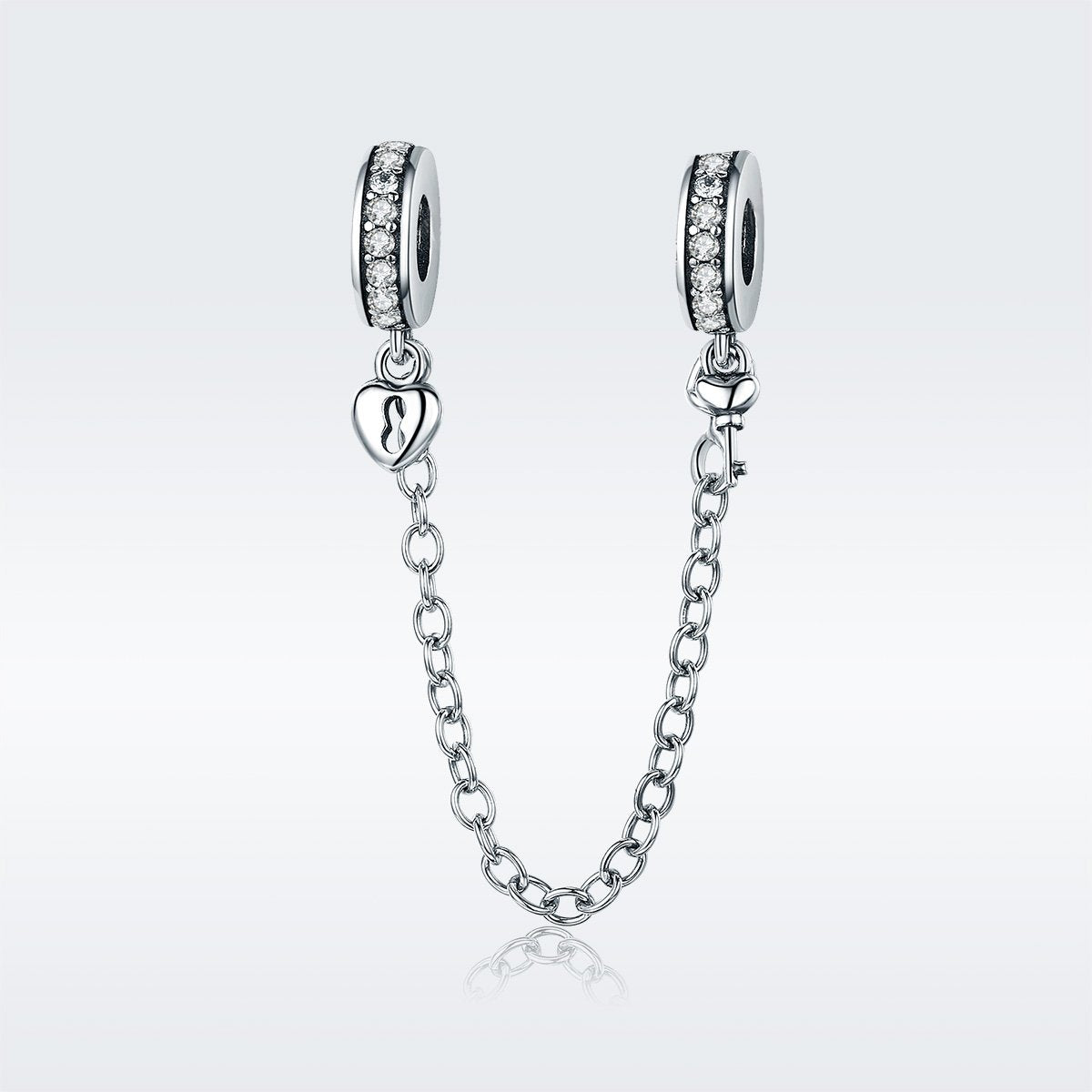 Authentic 925 Sterling Silver Stackable Heart Love Heart Dangle Safety Chain Charm fit Charm Bracelet DIY Jewelry SCC606