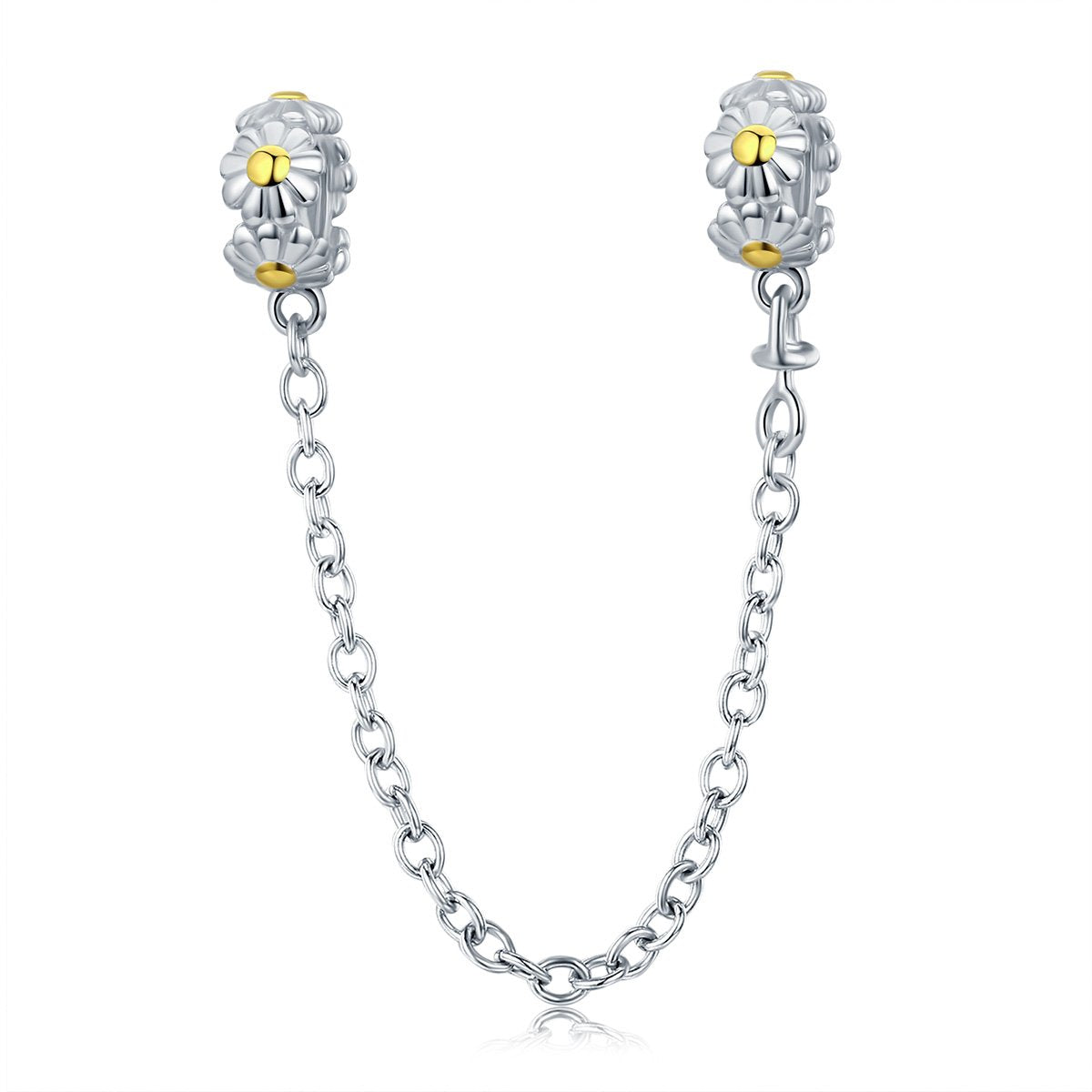 925 Sterling Silver Stackable Daisy Flower Safety Chain Stopper Charm fit Charm Bracelet DIY Jewelry SCC618