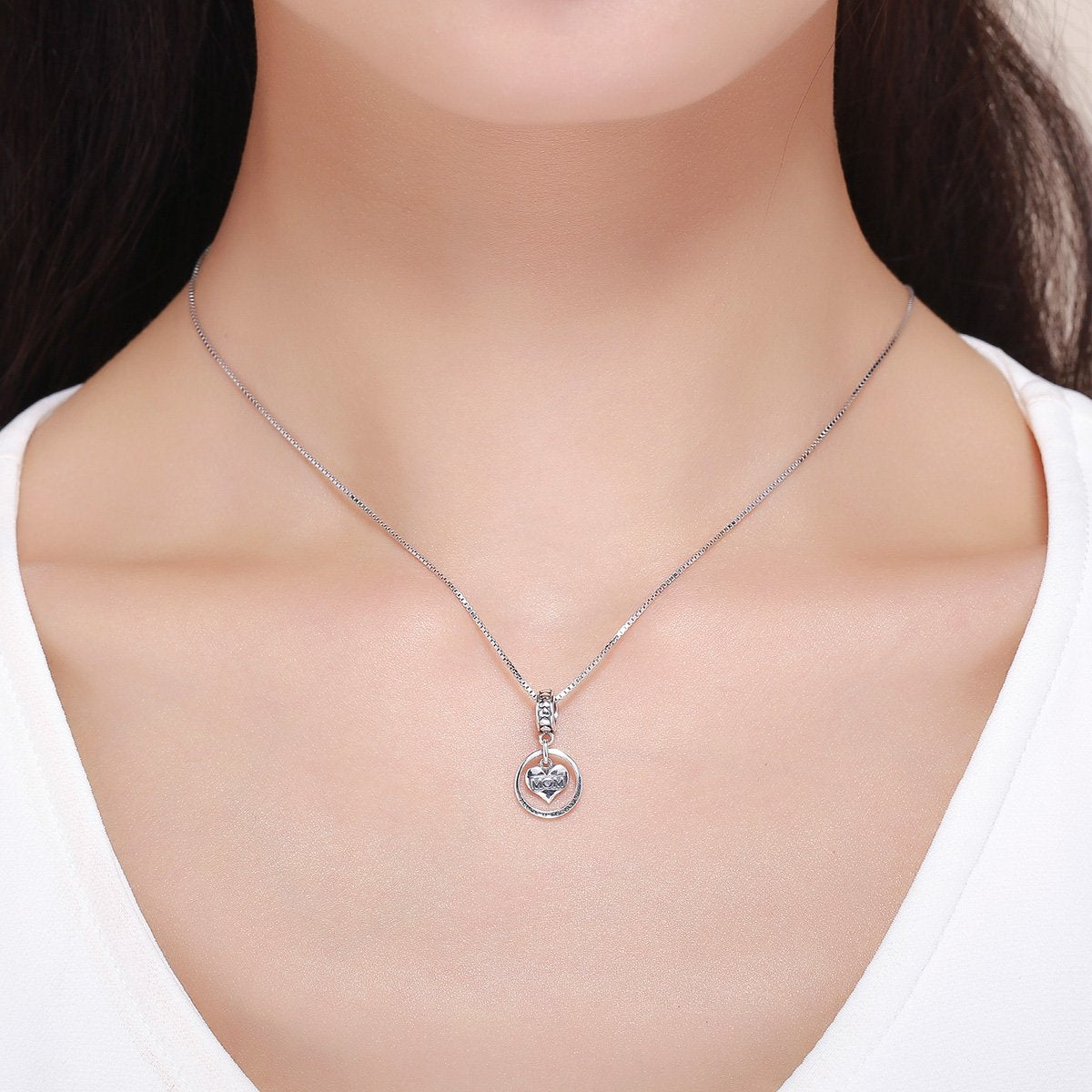 100% 925 Sterling Silver Mom I Love You Forever Heart Charm Pendant fit Women Bracelet & Necklace Jewelry Gift SCC649