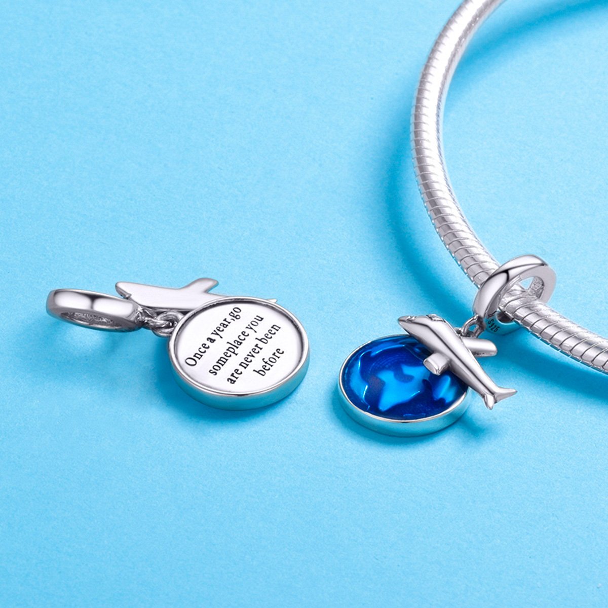 New Arrival 925 Sterling Silver Travel Around World Plane Charm Pendant fit Women Bracelet & Necklaces Jewelry SCC664