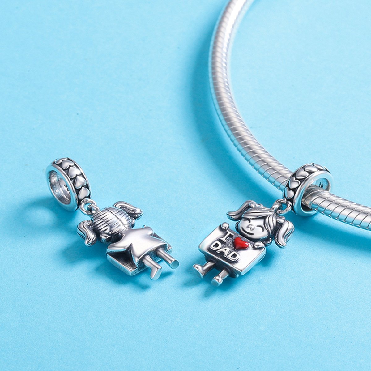 Authentic 925 Sterling Silver I Love Dad Mom Lovely Girl Charm Pendant fit Charm Bracelet & Necklaces Jewelry SCC690