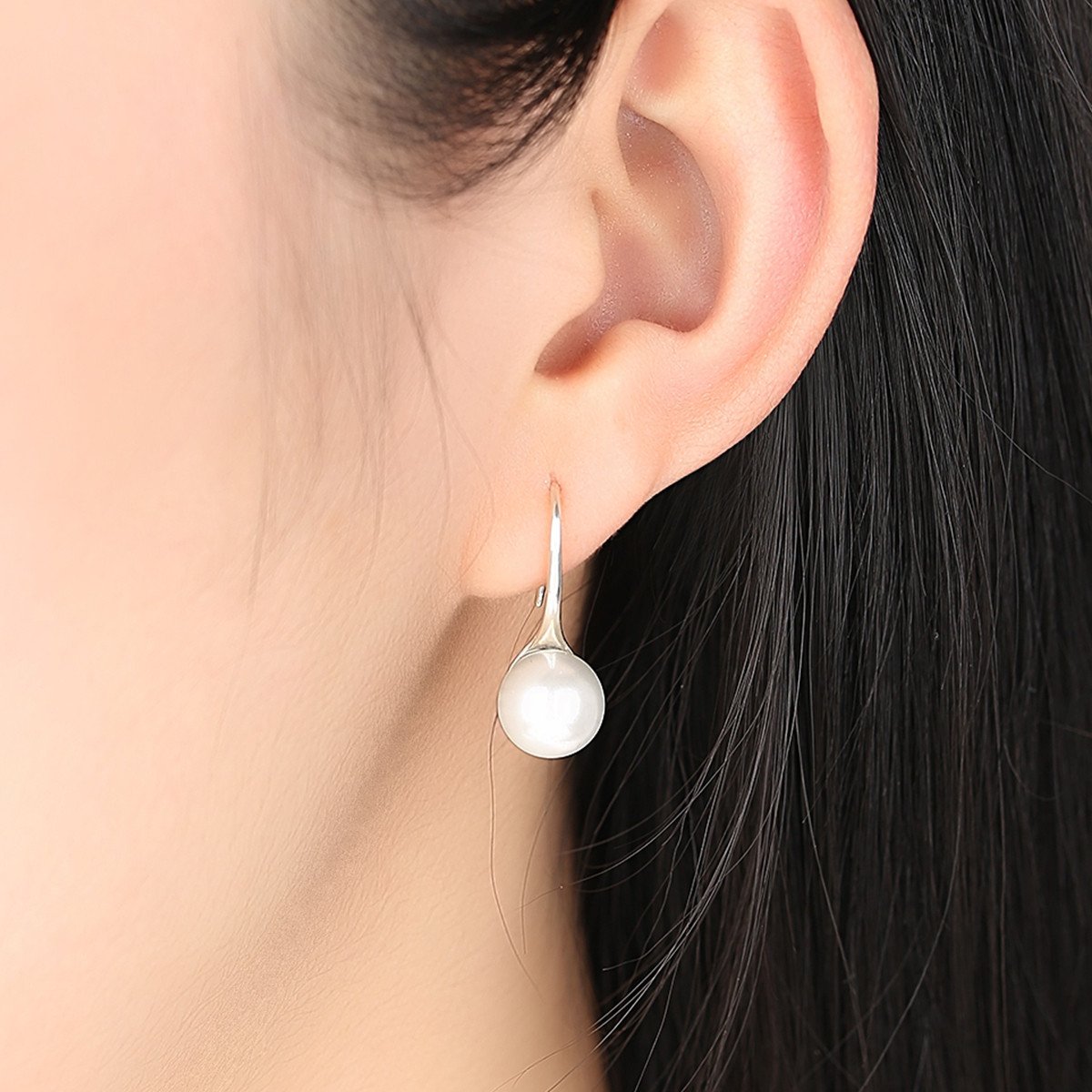 925 Sterling Silver Elegant Round Simulated Pure Love Pearl Drop Earrings for Women Fine Jewelry Brincos SCE037
