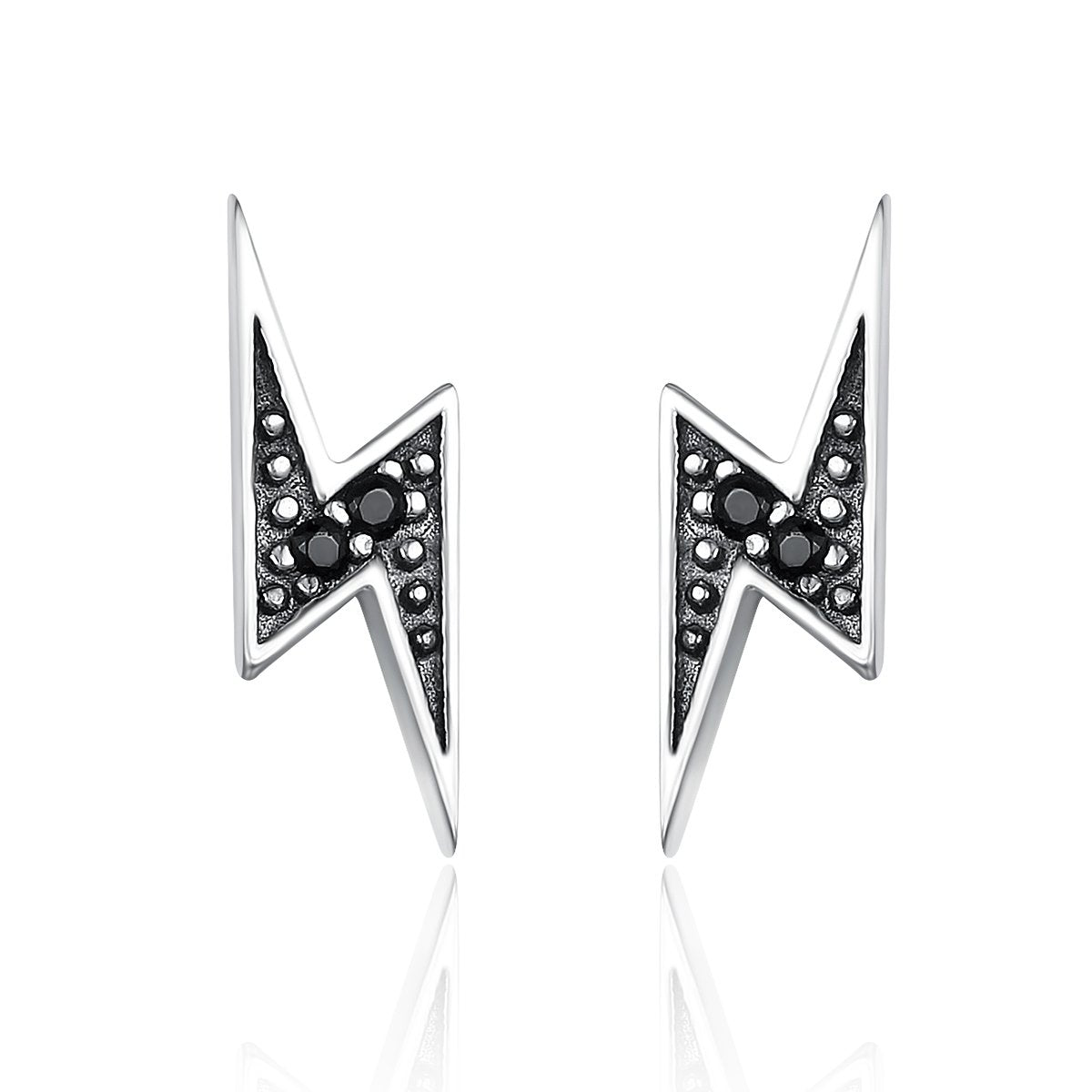 925 Sterling Silver Exquisite Lightning & Black Cubic Zircon CZ Stud Earrings for Women Fine Jewelry SCE156