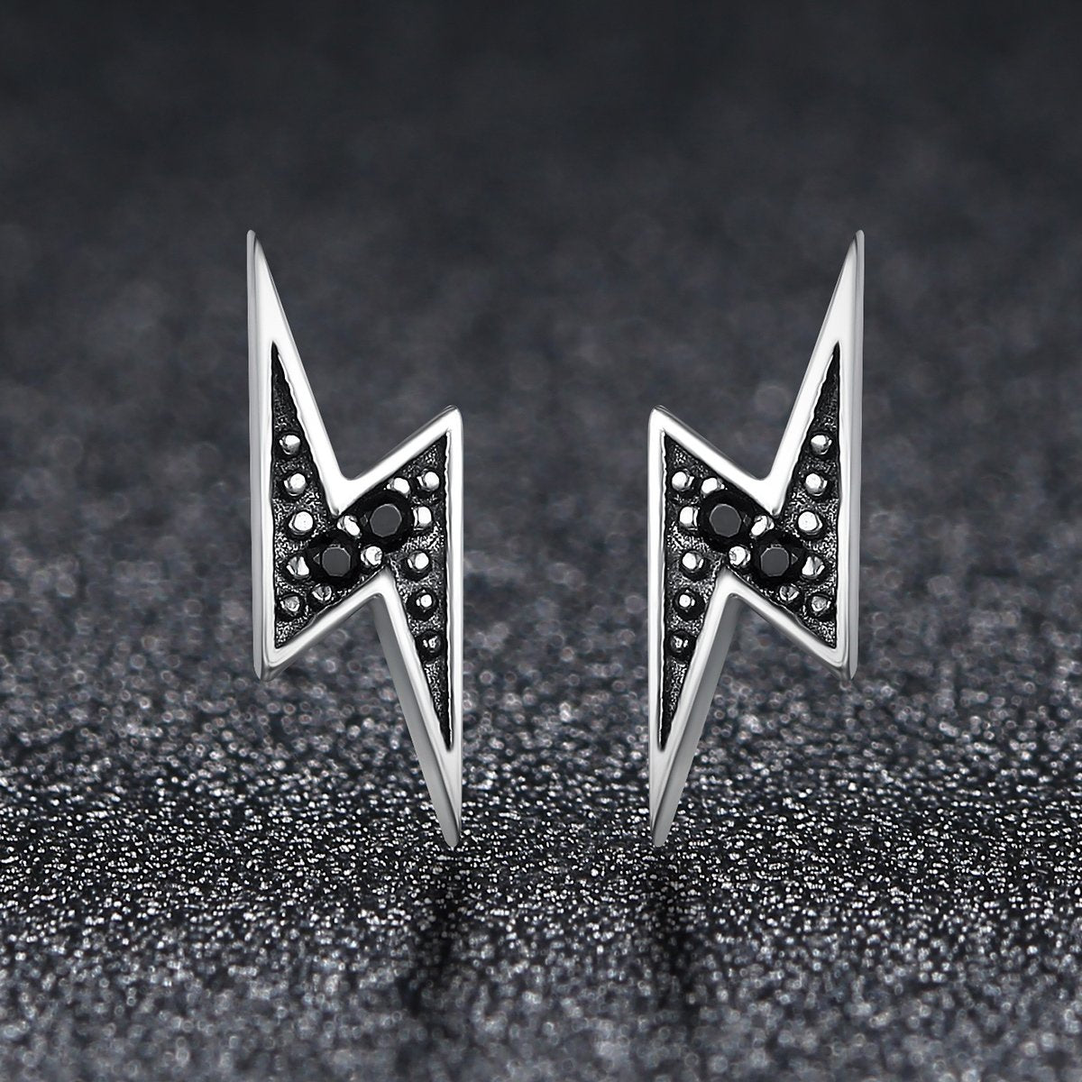 925 Sterling Silver Exquisite Lightning & Black Cubic Zircon CZ Stud Earrings for Women Fine Jewelry SCE156