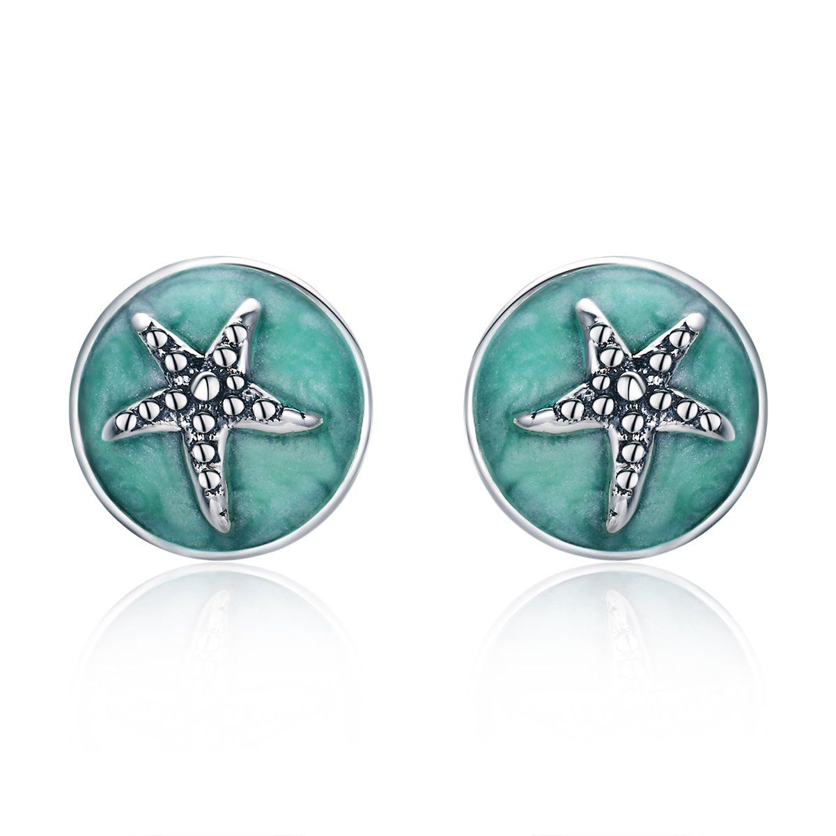 100% 925 Sterling Silver Fantasy Starfish Round Small Stud Earrings for Women Clear CZ Fashion Earrings Jewelry SCE205