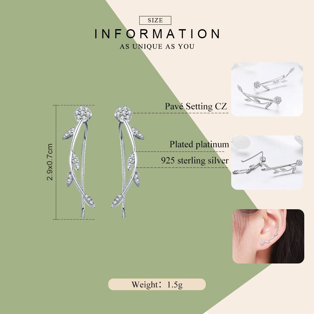 Authentic 925 Sterling Silver Clear CZ Flower Tree Leaves Drop Earrings for Women Fine Silver Earrings Jewelry SCE266