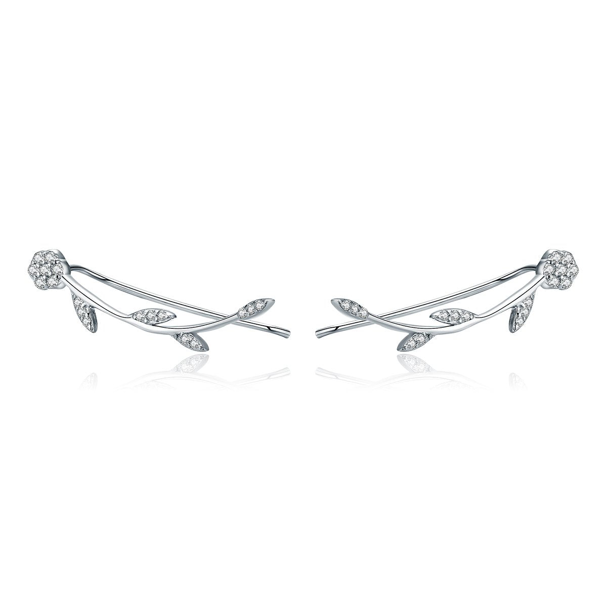 Authentic 925 Sterling Silver Clear CZ Flower Tree Leaves Drop Earrings for Women Fine Silver Earrings Jewelry SCE266