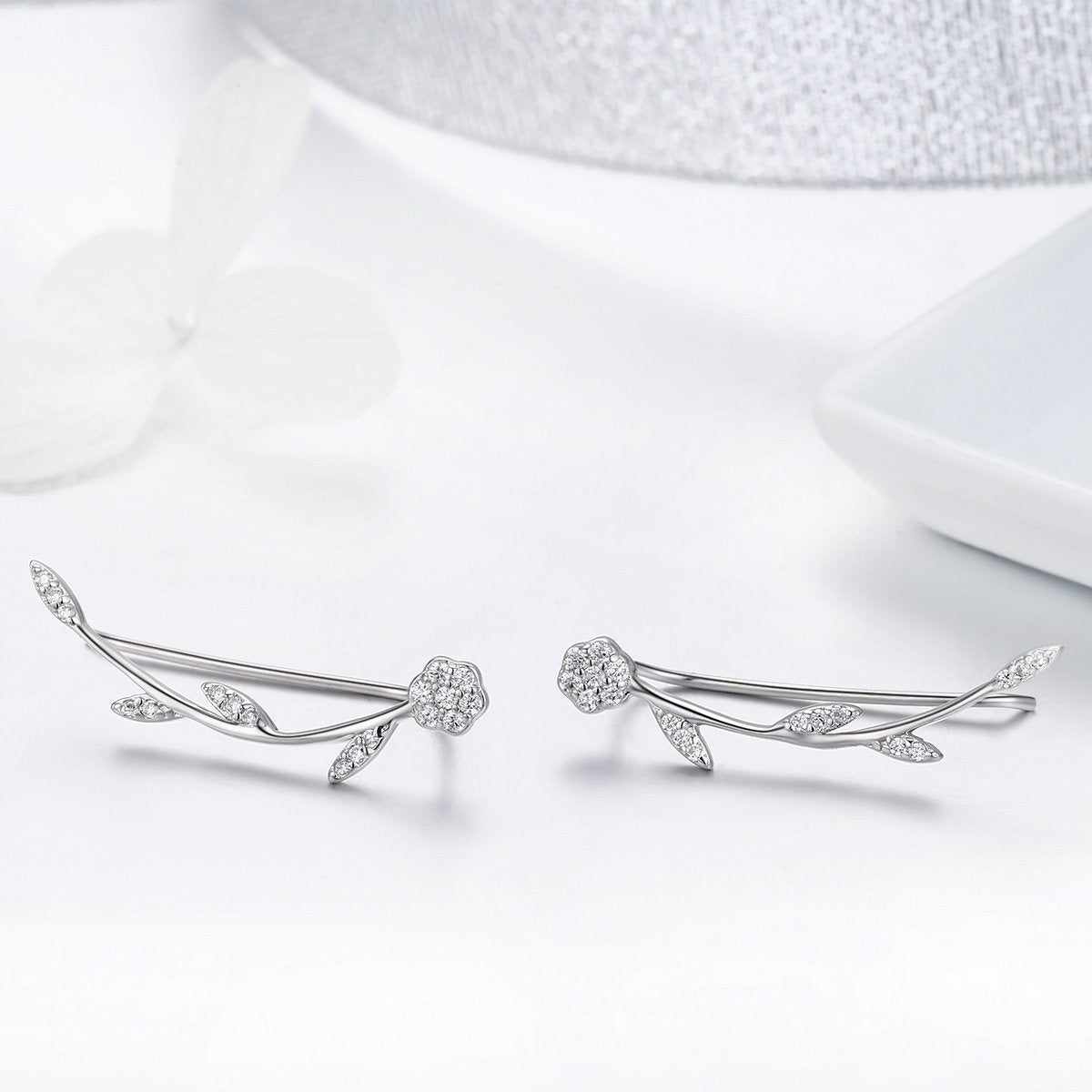 Authentic 925 Sterling Silver Clear CZ Flower Tree Leaves Drop Earrings for Women Fine Silver Earrings Jewelry SCE266