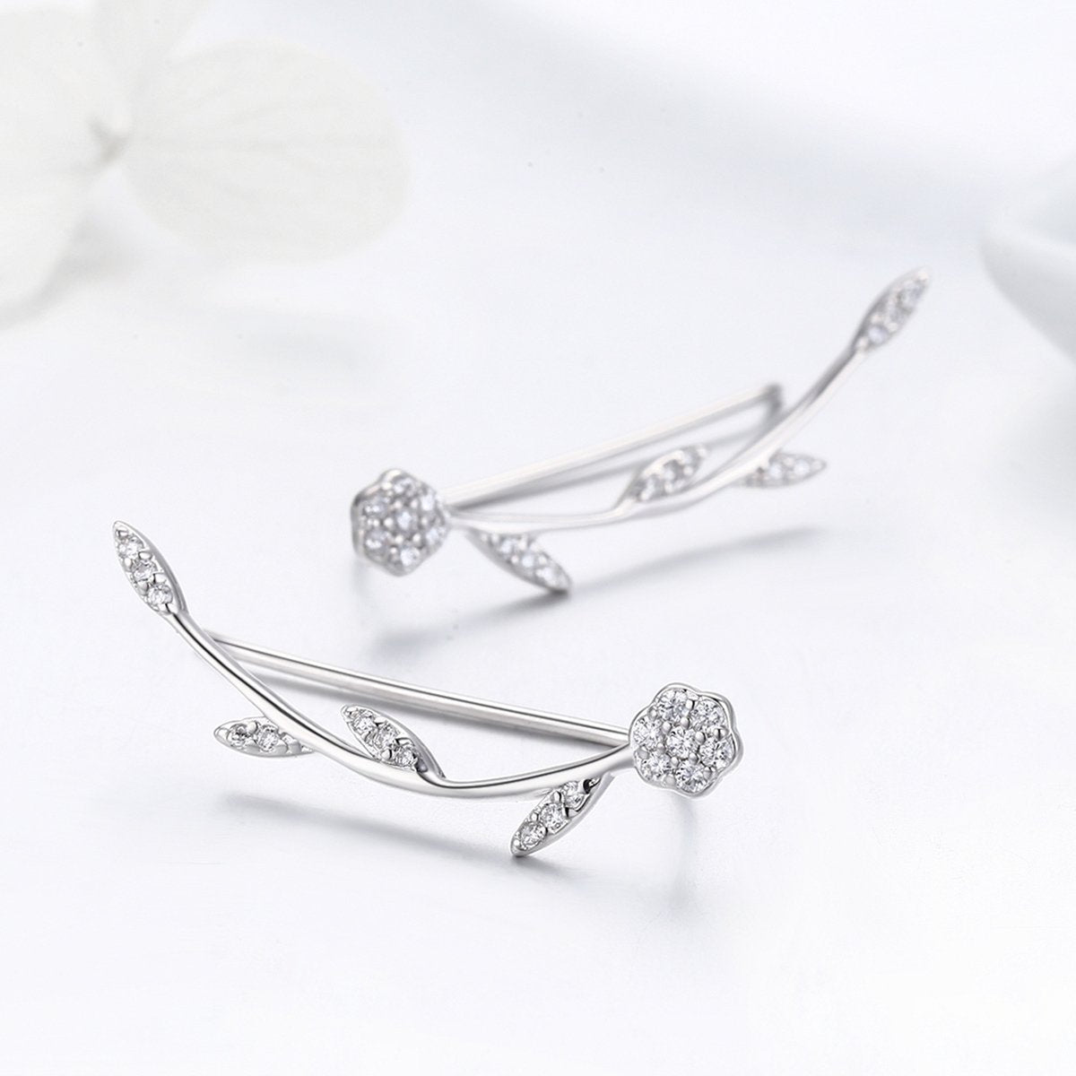Authentic 925 Sterling Silver Clear CZ Flower Tree Leaves Drop Earrings for Women Fine Silver Earrings Jewelry SCE266