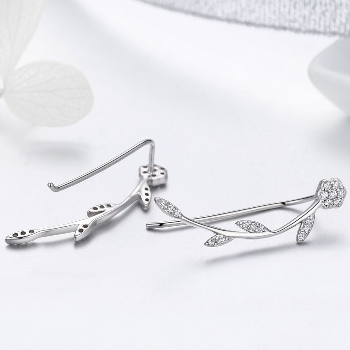 Authentic 925 Sterling Silver Clear CZ Flower Tree Leaves Drop Earrings for Women Fine Silver Earrings Jewelry SCE266