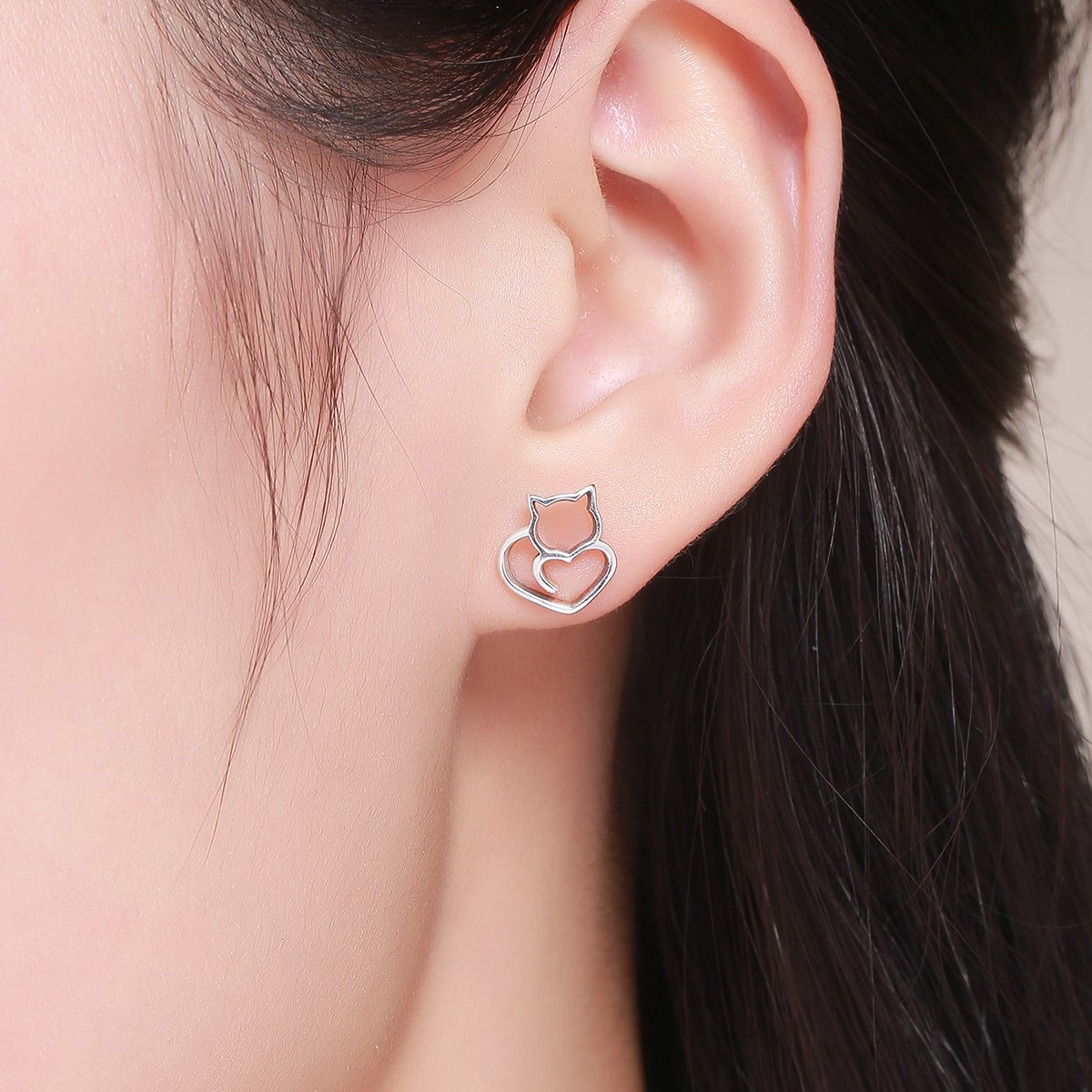 Authentic 925 Sterling Silver Cute Cat Small Stud Earrings for Women Fashion Sterling Silver Jewelry SCE271