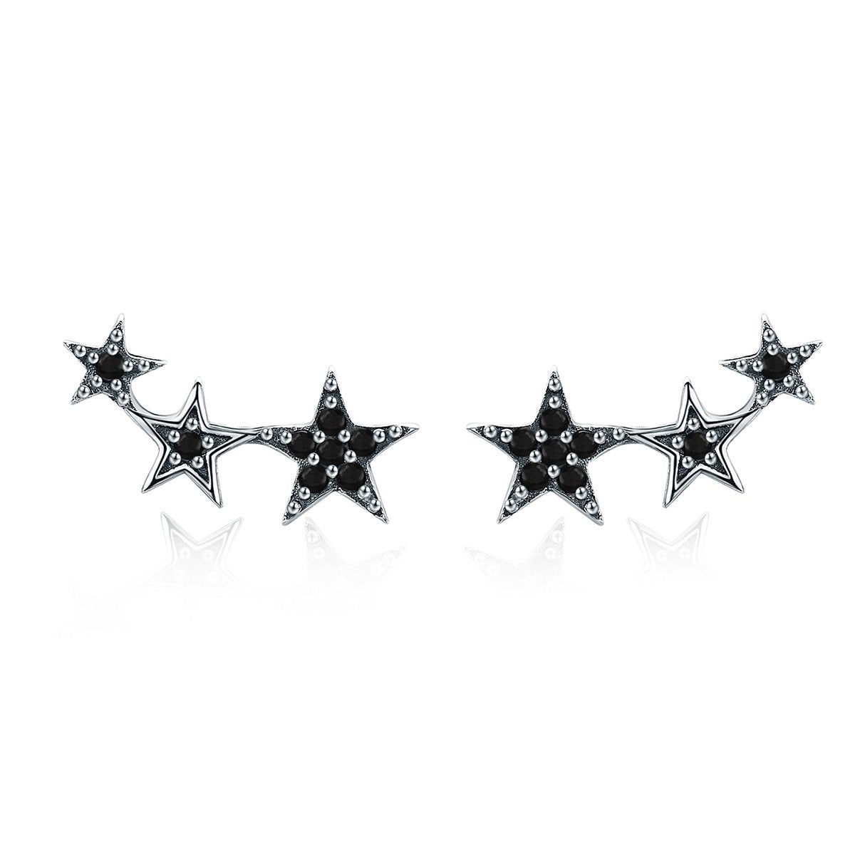Authentic 925 Sterling Silver Stackable Star Black CZ Stud Earrings for Women Sterling Silver Jewelry Bijoux SCE292