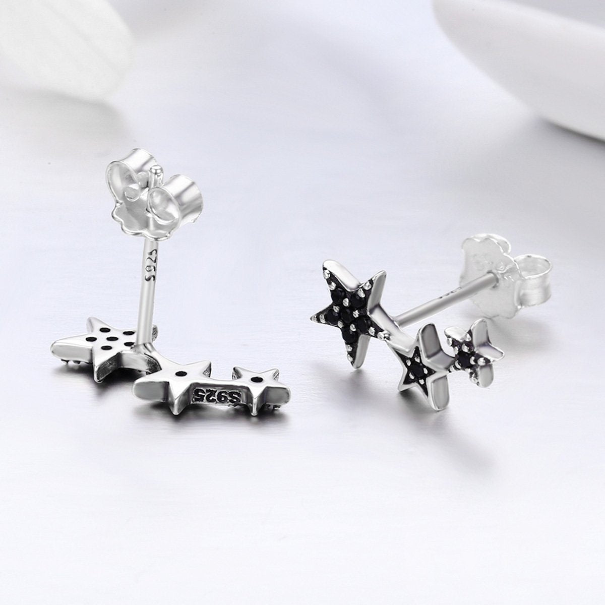 Authentic 925 Sterling Silver Stackable Star Black CZ Stud Earrings for Women Sterling Silver Jewelry Bijoux SCE292