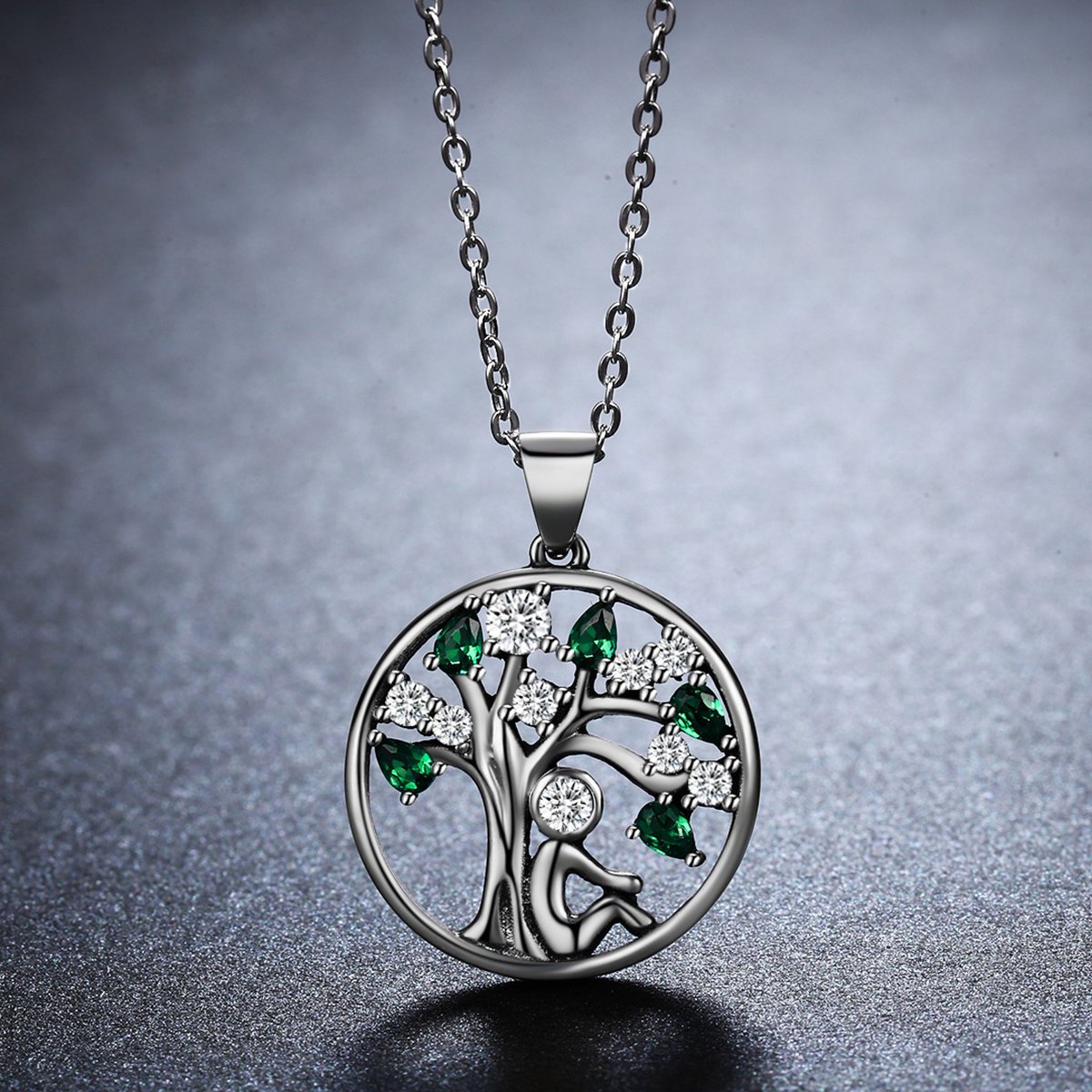 925 Sterling Silver Rely Tree of Life Pendant Necklaces Clear Grean Cubic Zircon Women Fashion Jewelry SCN094