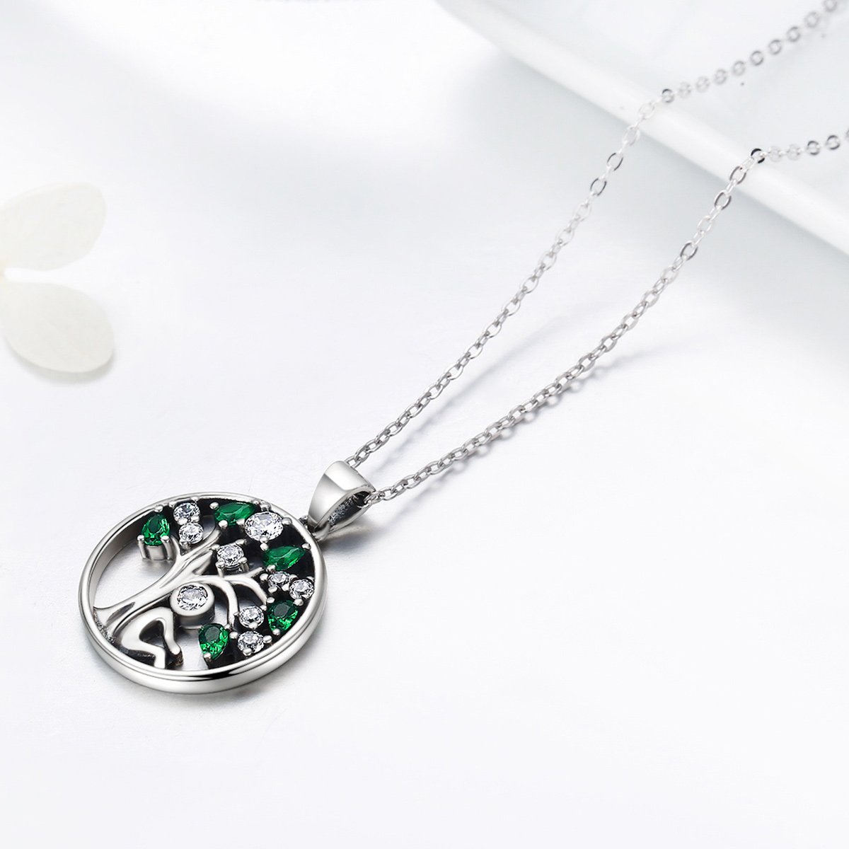 925 Sterling Silver Rely Tree of Life Pendant Necklaces Clear Grean Cubic Zircon Women Fashion Jewelry SCN094