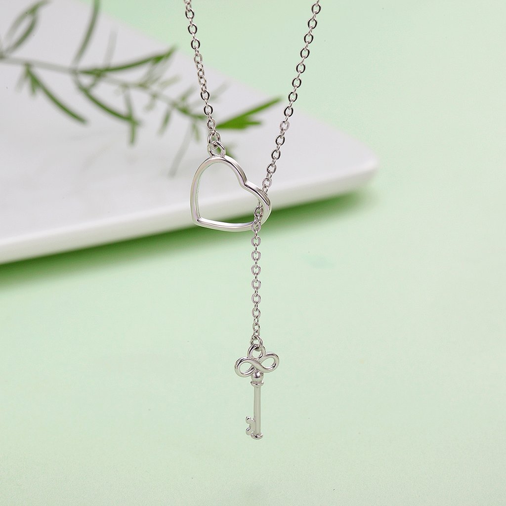 Key of Heart Lock Link Necklace 50cm