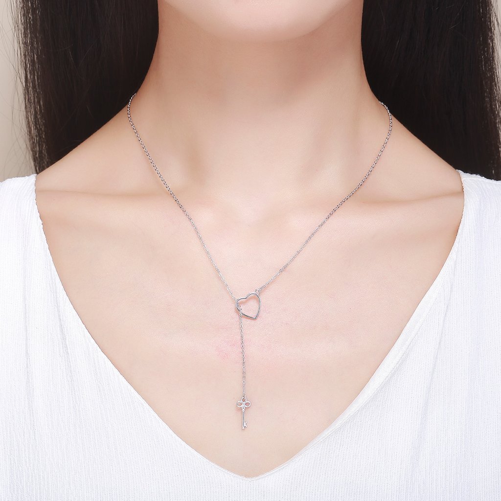 Key of Heart Lock Link Necklace 50cm