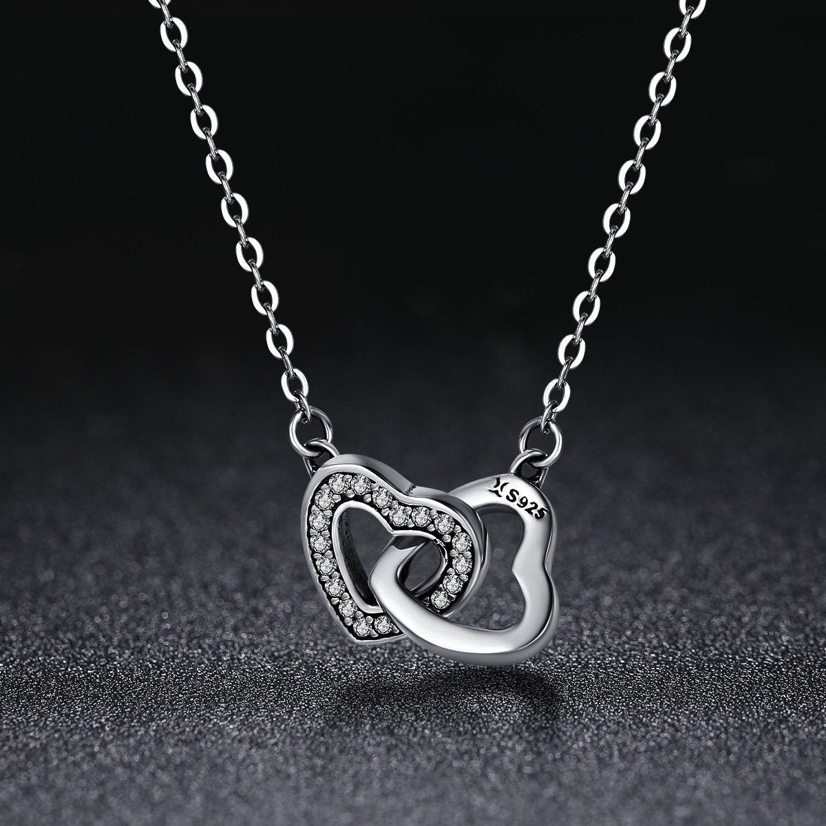 Valentine Day Gift 925 Sterling Silver Connected Heart Couple Heart Pendant Necklace for Girlfriend Silver Jewelry SCN181