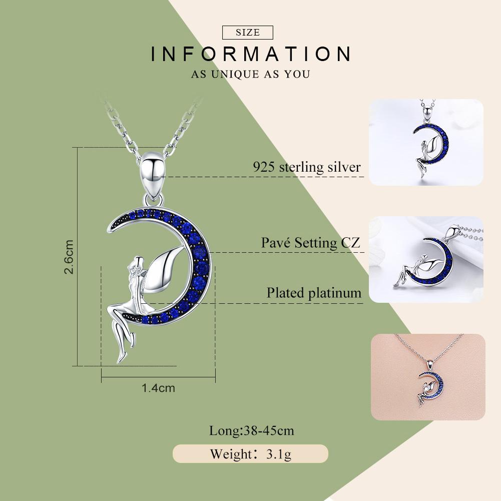 Hot Sale 100% 925 Sterling Silver Lucky Fairy in Blue Moon Pendant Necklaces Women Sterling Silver Jewelry Gift SCN244