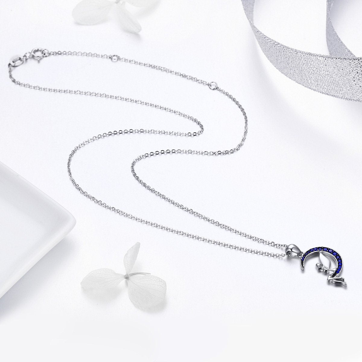Hot Sale 100% 925 Sterling Silver Lucky Fairy in Blue Moon Pendant Necklaces Women Sterling Silver Jewelry Gift SCN244