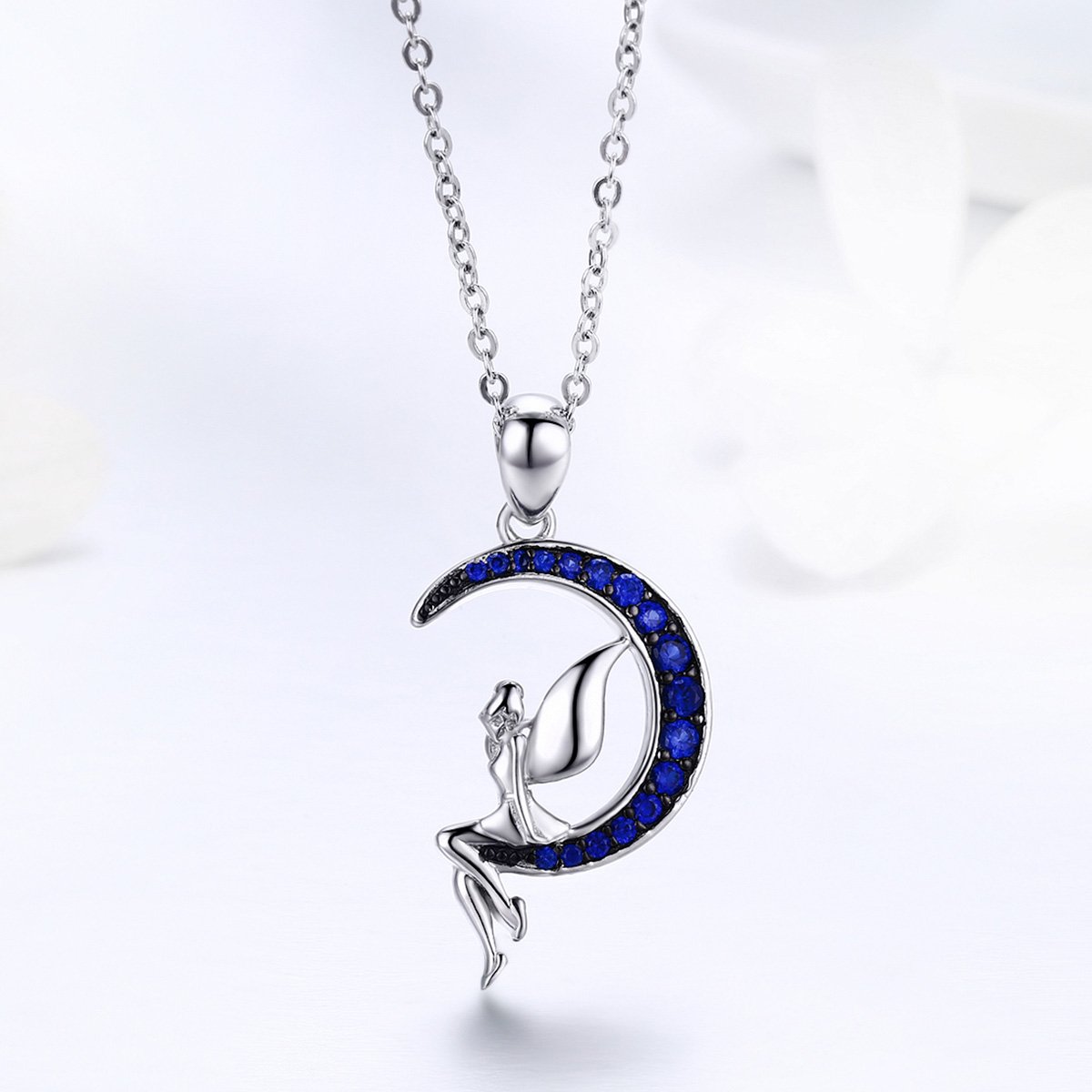 Hot Sale 100% 925 Sterling Silver Lucky Fairy in Blue Moon Pendant Necklaces Women Sterling Silver Jewelry Gift SCN244
