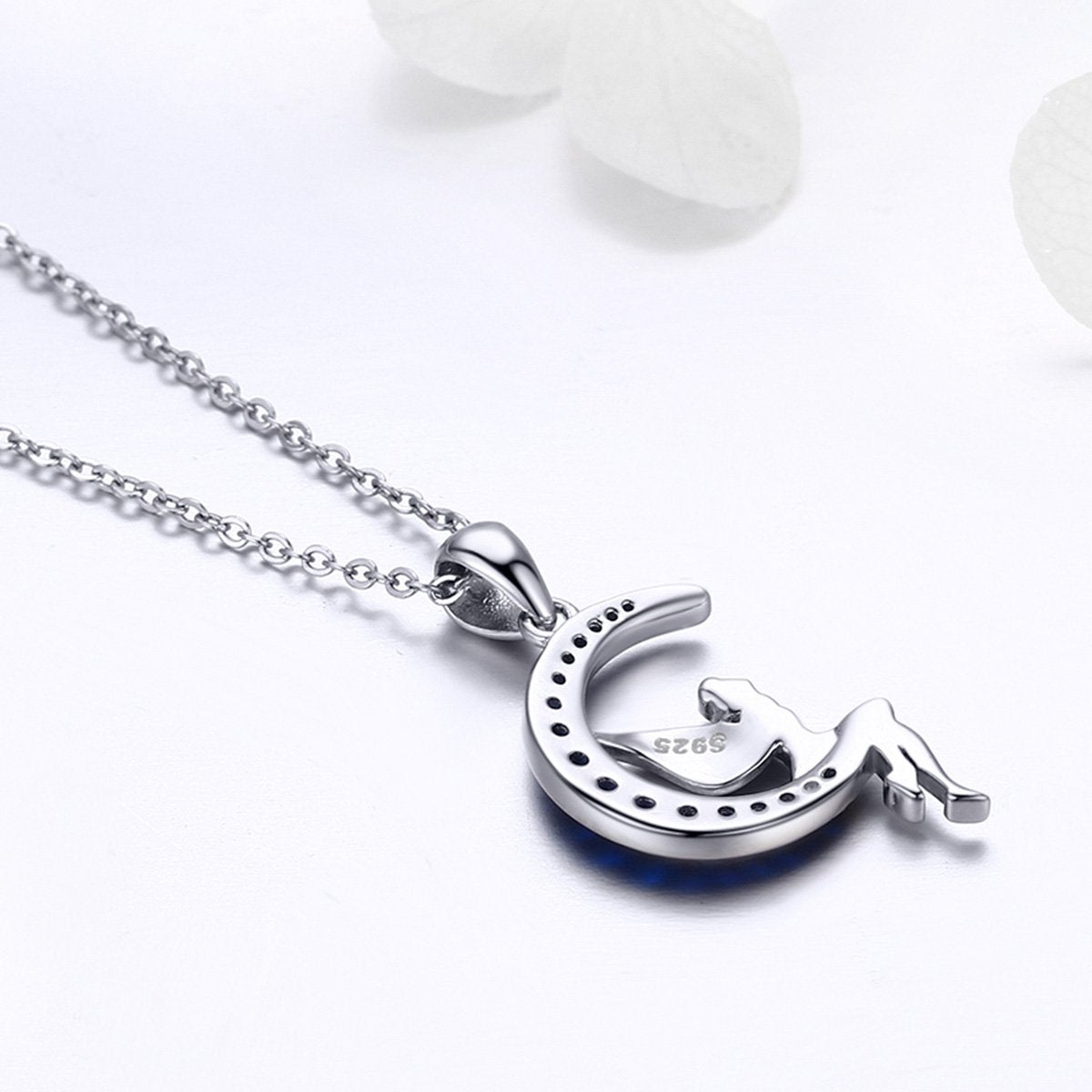 Hot Sale 100% 925 Sterling Silver Lucky Fairy in Blue Moon Pendant Necklaces Women Sterling Silver Jewelry Gift SCN244