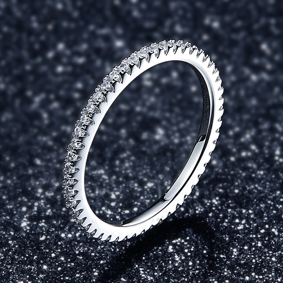 925 Sterling Silver Circle Clear Cubic Zircon Geometric Stackable Promise Rings for Women Wedding Jewelry Gift SCR066